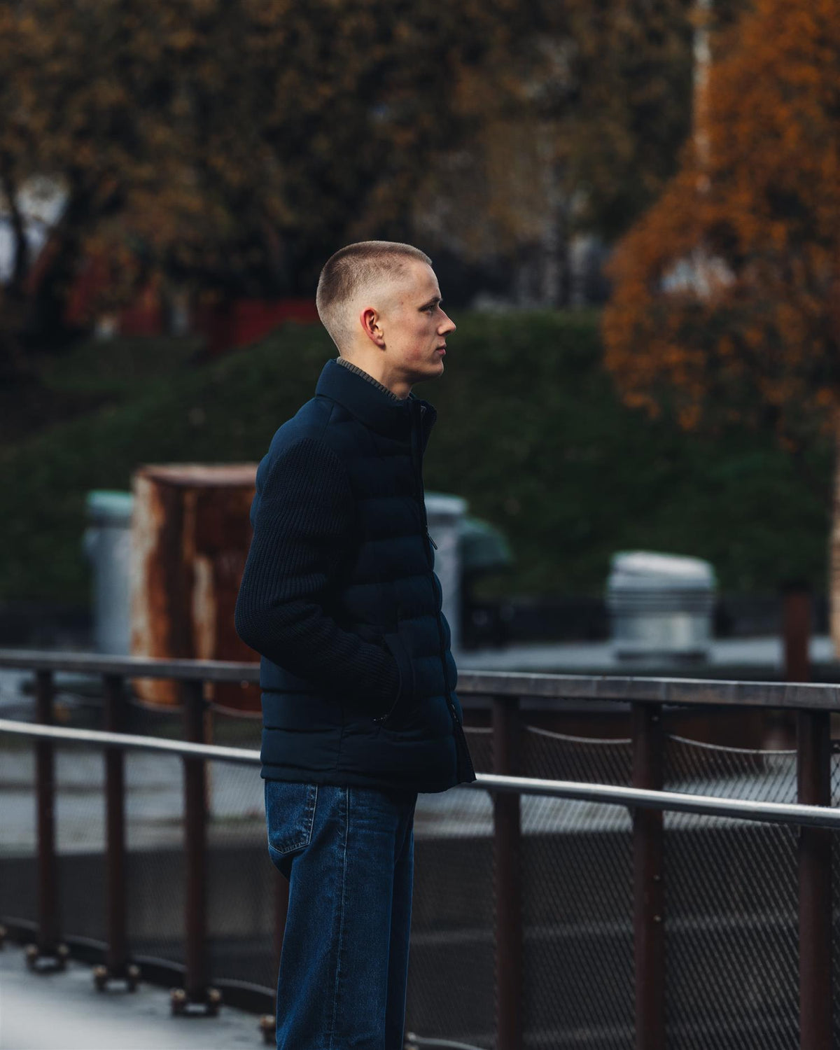 Padded Jacket with Knit Sleeves