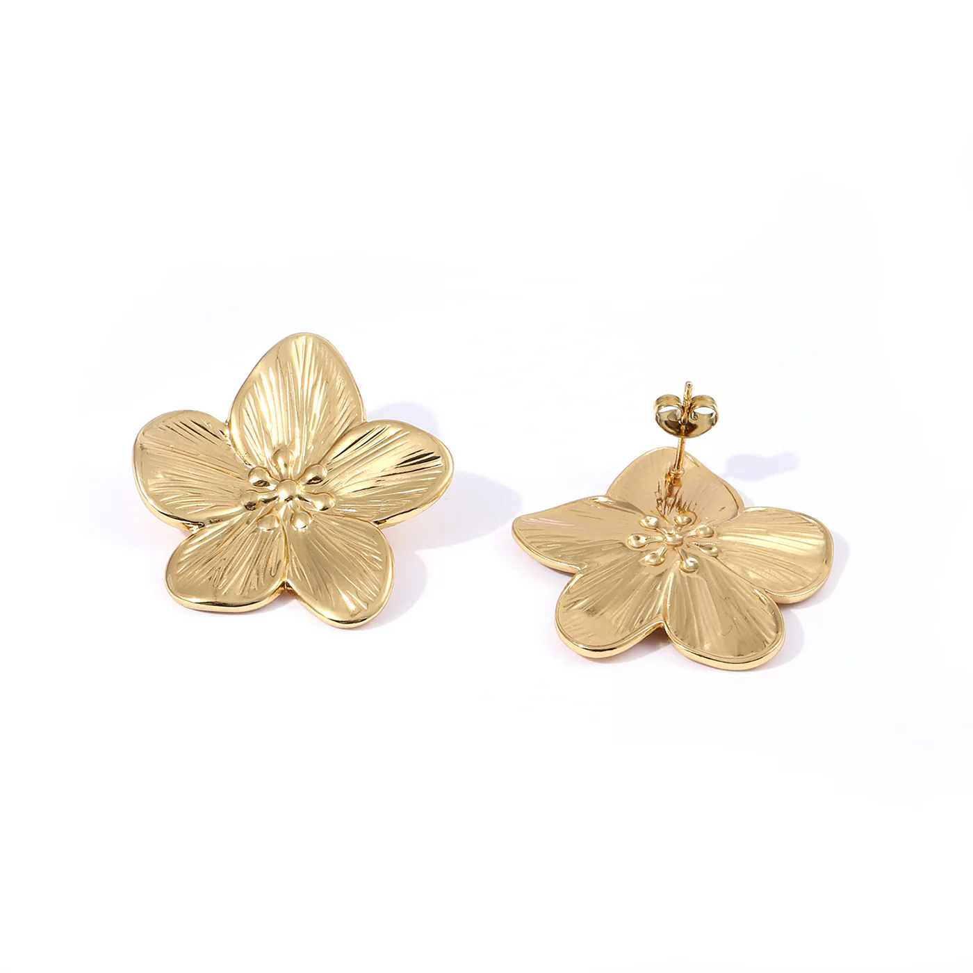 Maebry - Statement Flower Stud Earrings Gold Stain - Gold