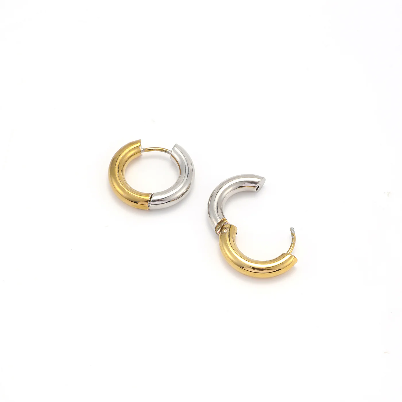 Lyn - Gold and Silver Duo Hoop Earrings Stainless - Gold