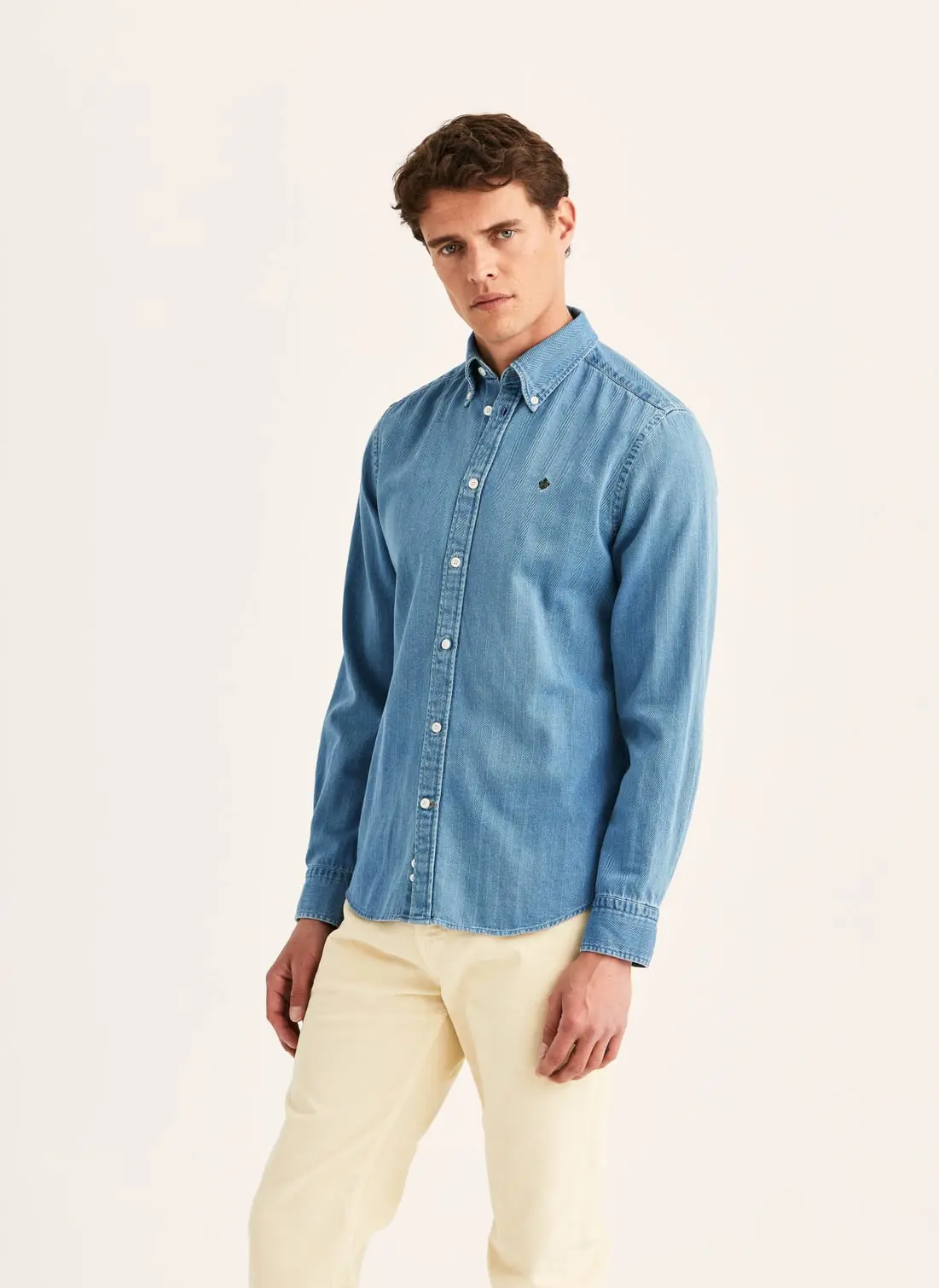 Indigo Herringbone Shirt-Slim Fit