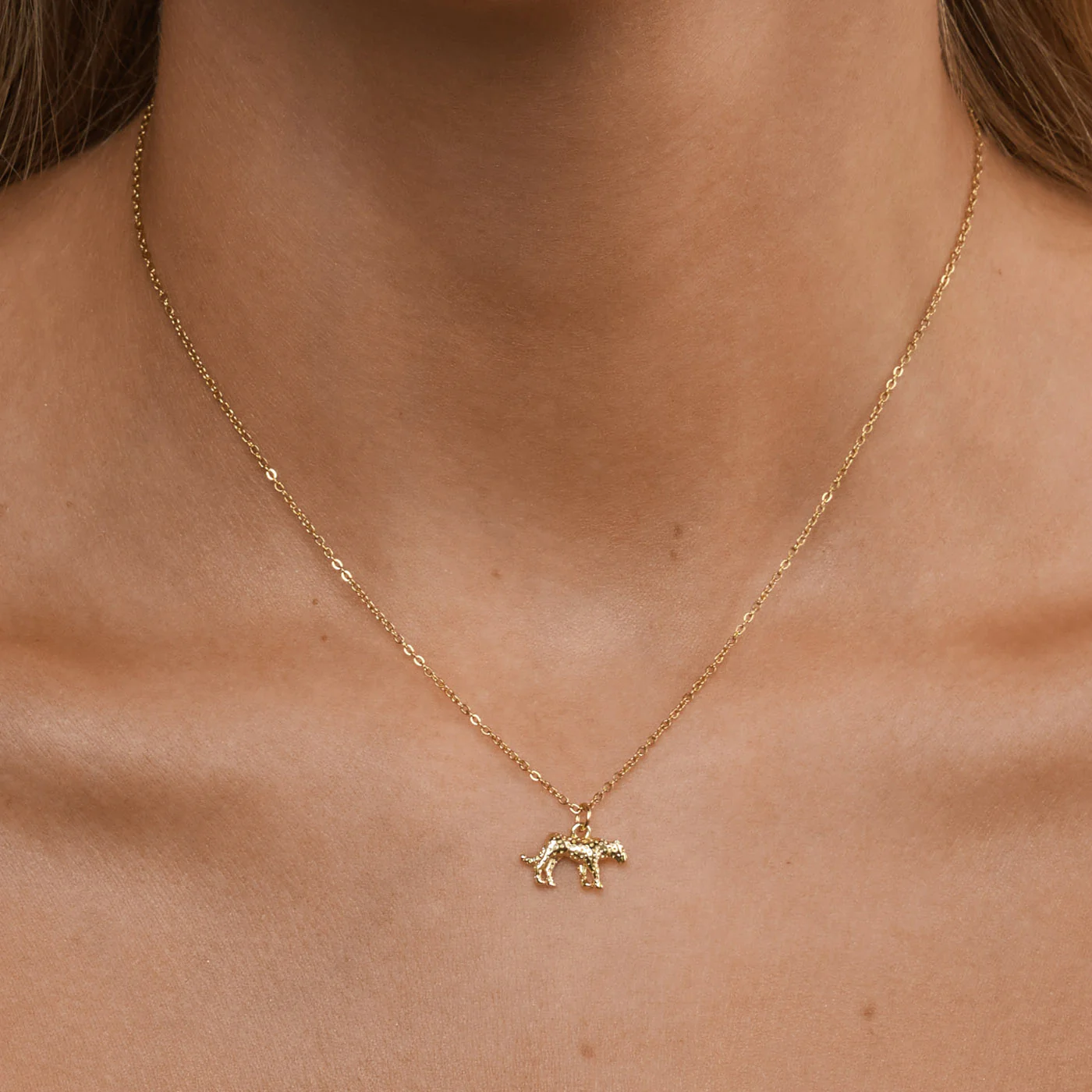 Quinn - Leopard Charm Dangling Necklace Gold - Gold