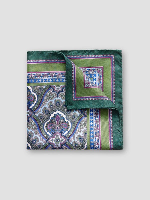 Green Paisley Print Pocket Square