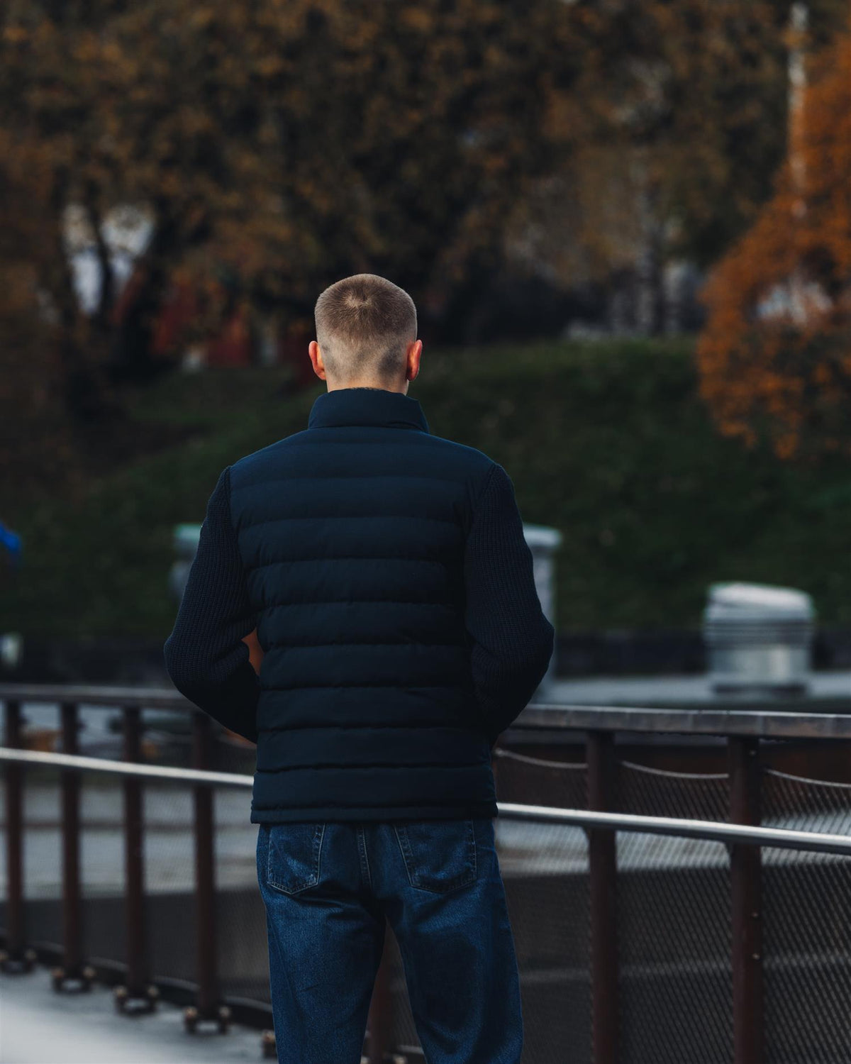 Padded Jacket with Knit Sleeves