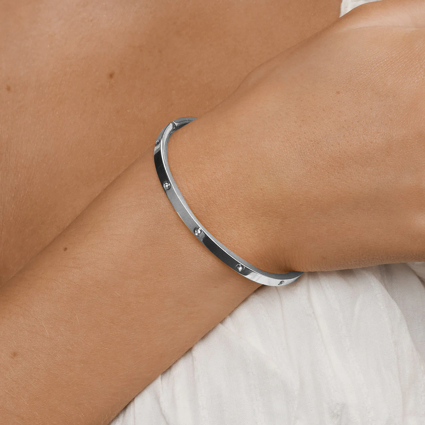 Fiona - Crystal Bangle Bracelet Stainless Steel - Silver