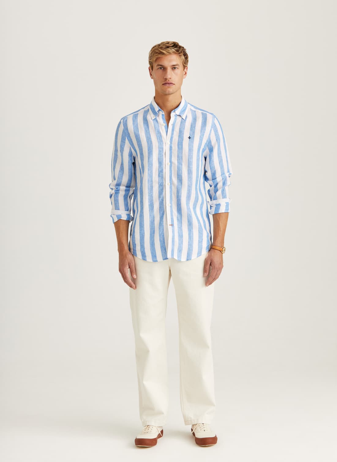 Douglas Linen Stripe Shirt-Classic Fit