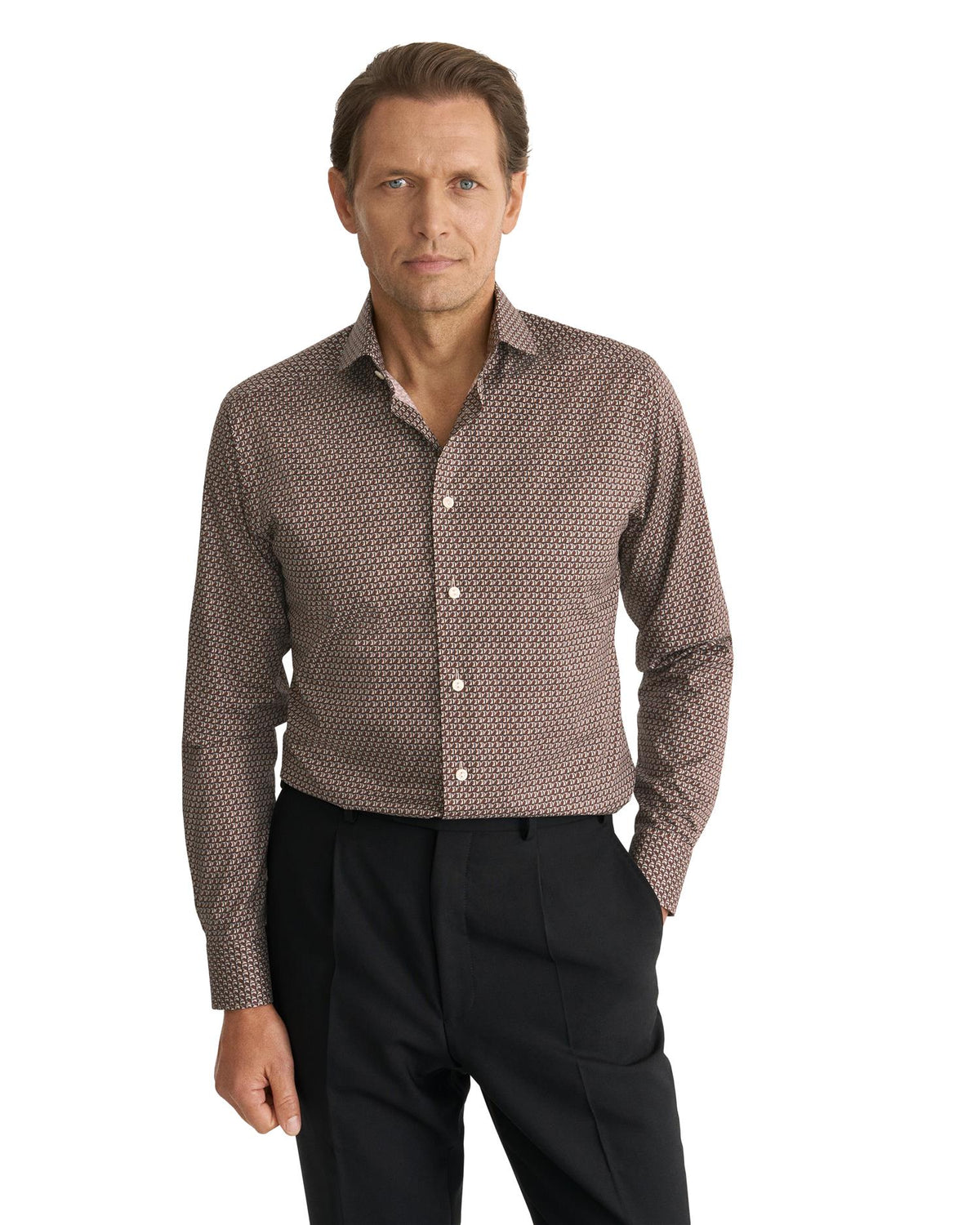Dark Red Geometric Signature Twill Shirt