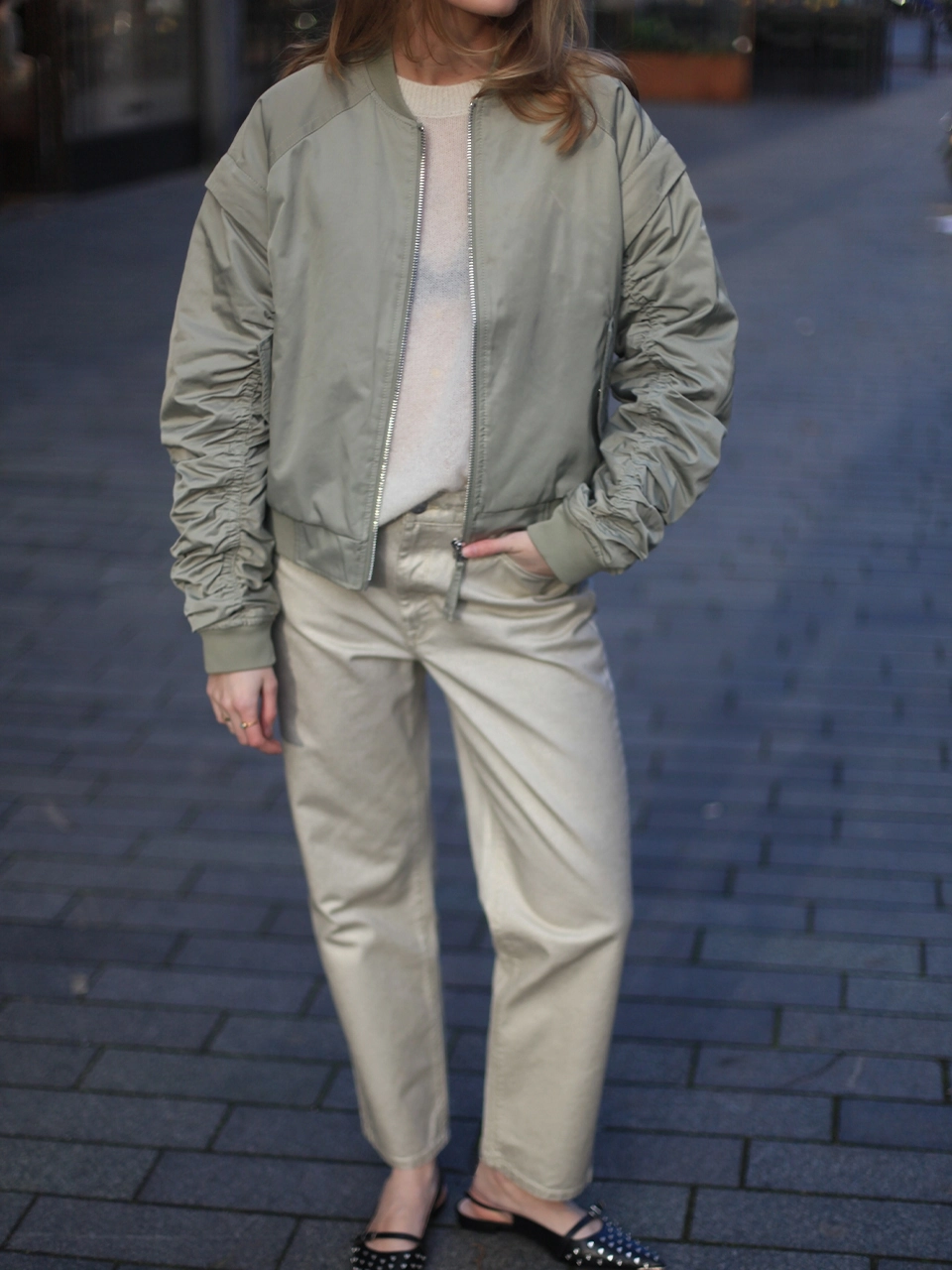 Axelle metallic straight cropped jeans