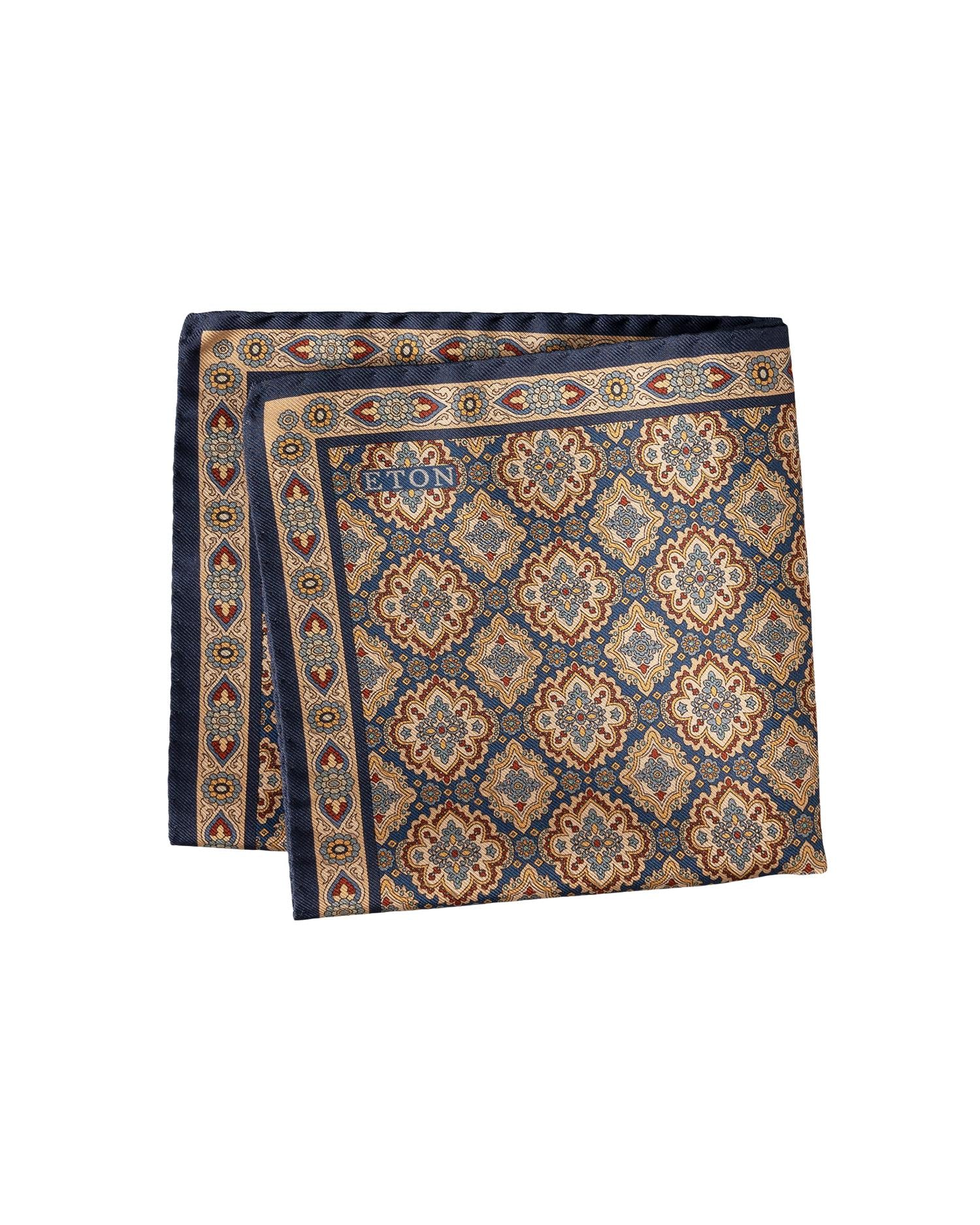 Navy blue Medallion Dyed Silk Twill Pocket Square