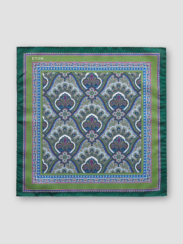 Green Paisley Print Pocket Square