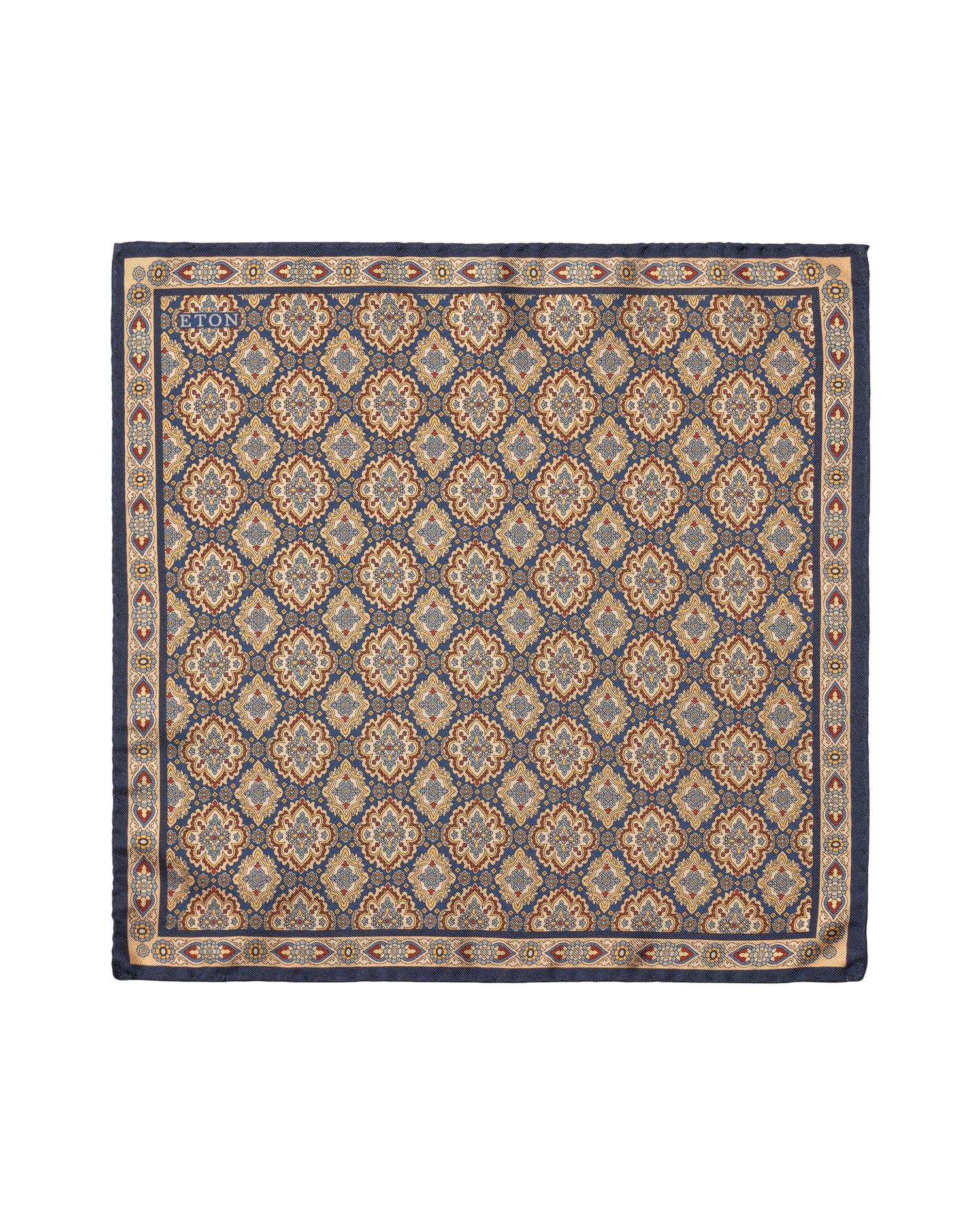 Navy blue Medallion Dyed Silk Twill Pocket Square
