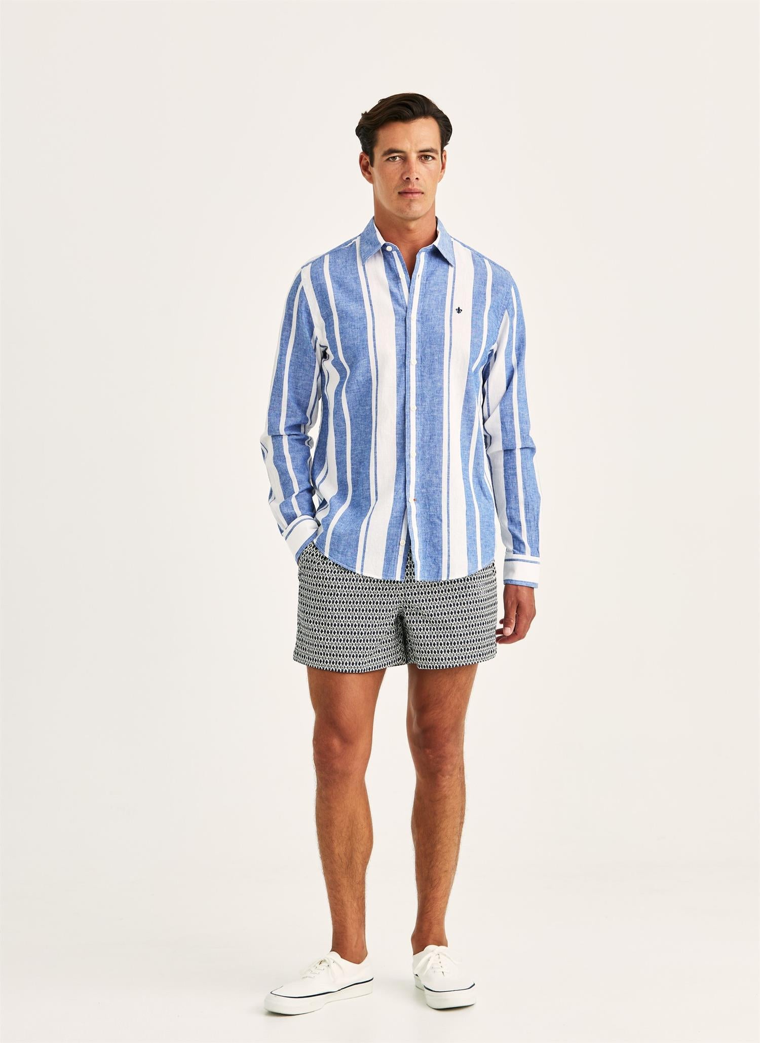 Douglas Linen Mix Stripe Shirt-Classic Fit