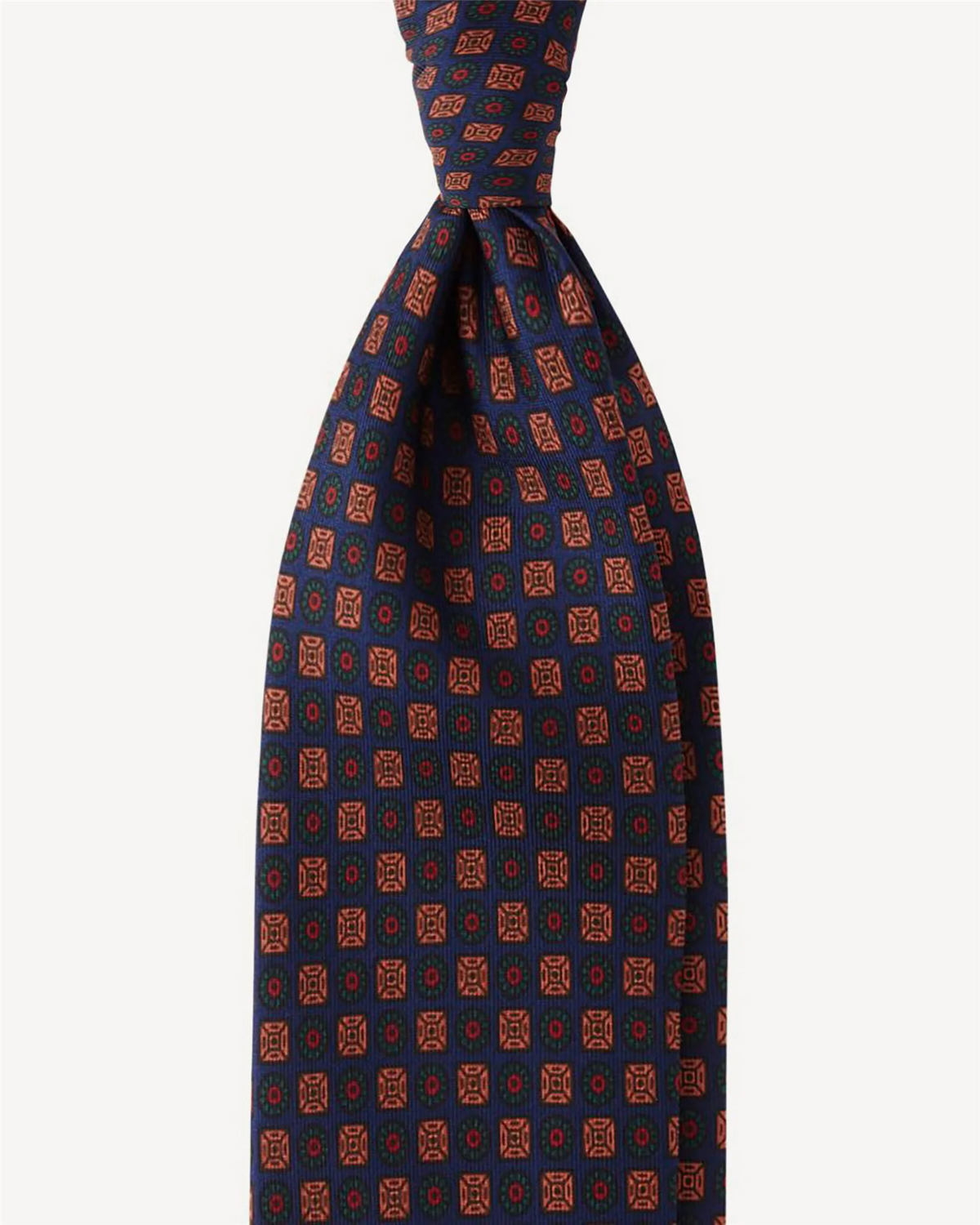 Diamond Floral Handprinted Ancient Madder Silk Tie