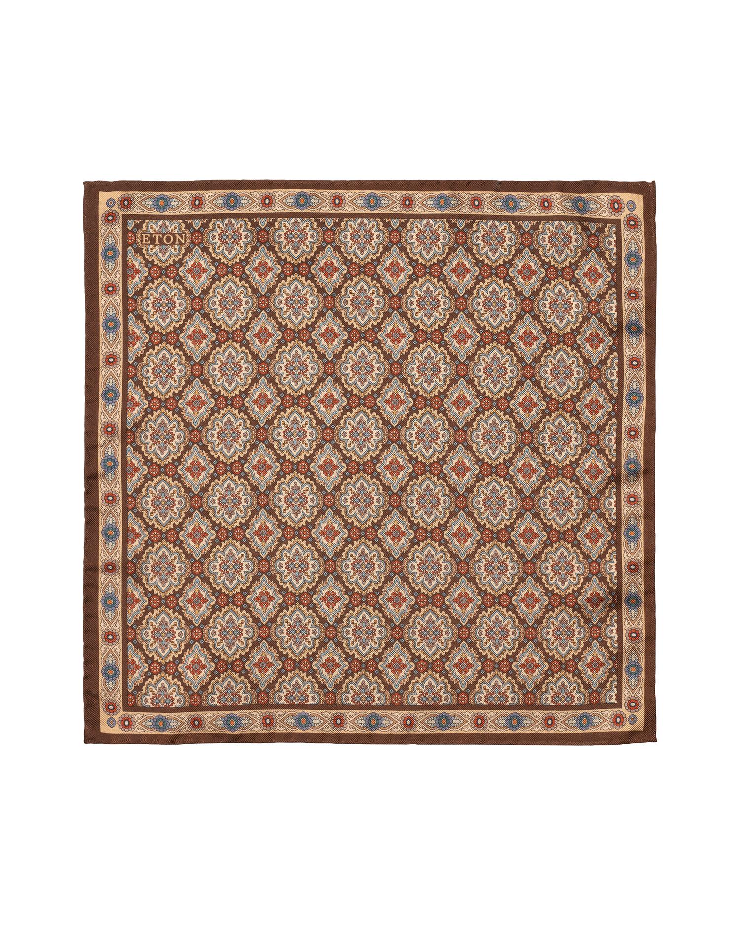 Brown Medallion Dyed Silk Twill Pocket Square