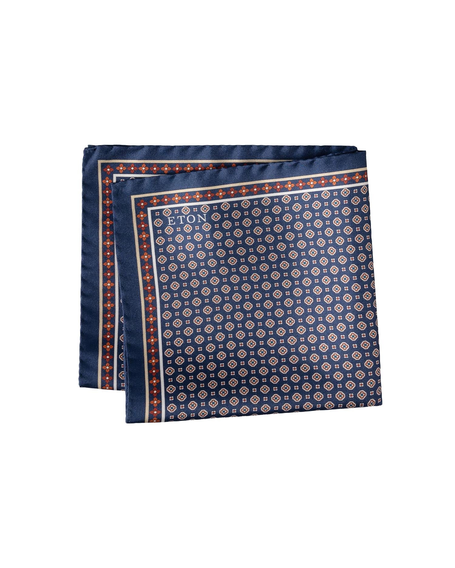 Navy blue Floral Silk Twill Pocket Square
