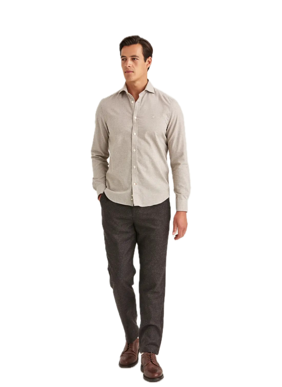 Soft Twill Dogtooth Shirt-Slim Fit