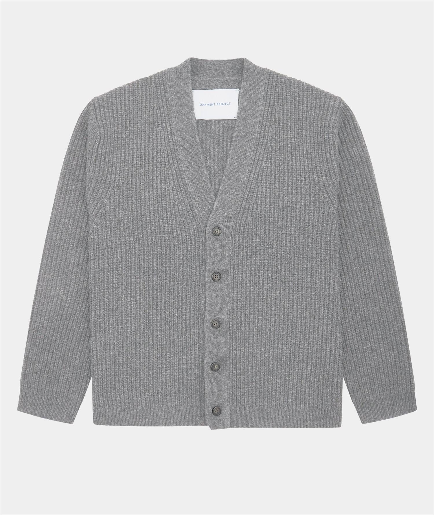 Wool Knit Cardigan - Light Grey Melange