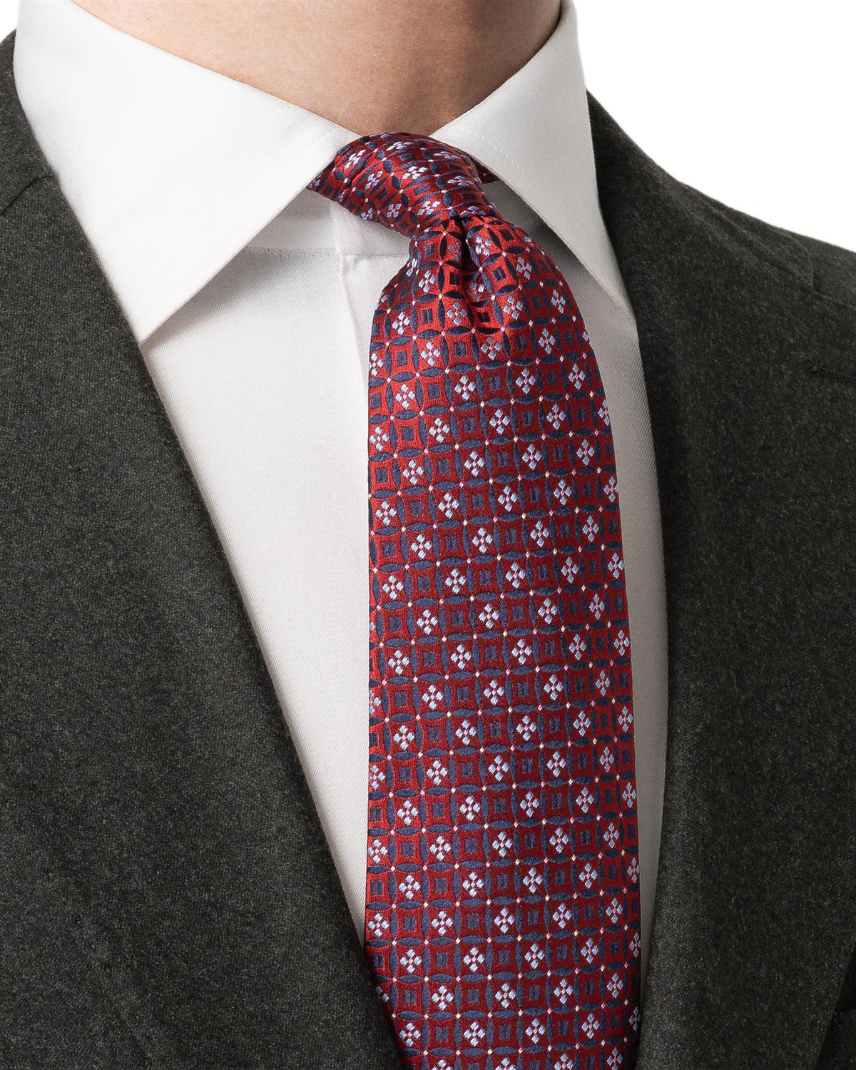 Red Floral Medallion Woven Silk Tie