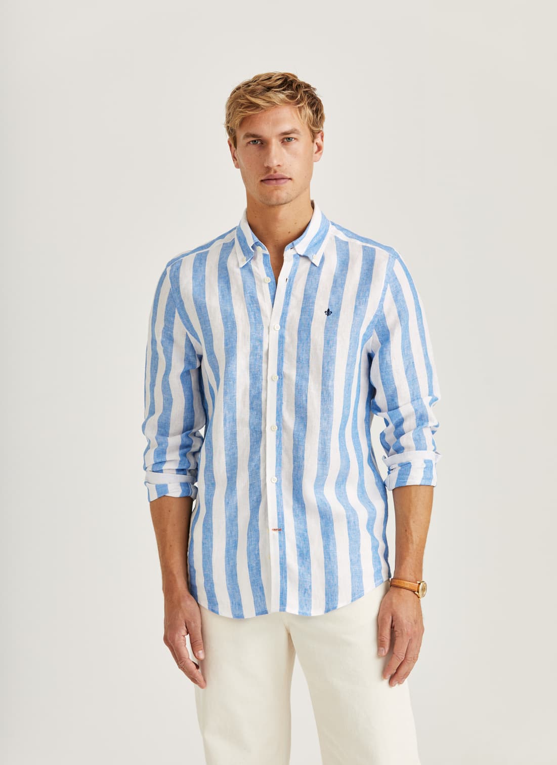 Douglas Linen Stripe Shirt-Classic Fit