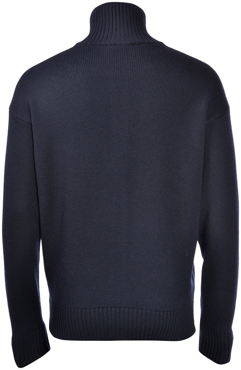 Heavy Knitted Merino Full Zip Navy