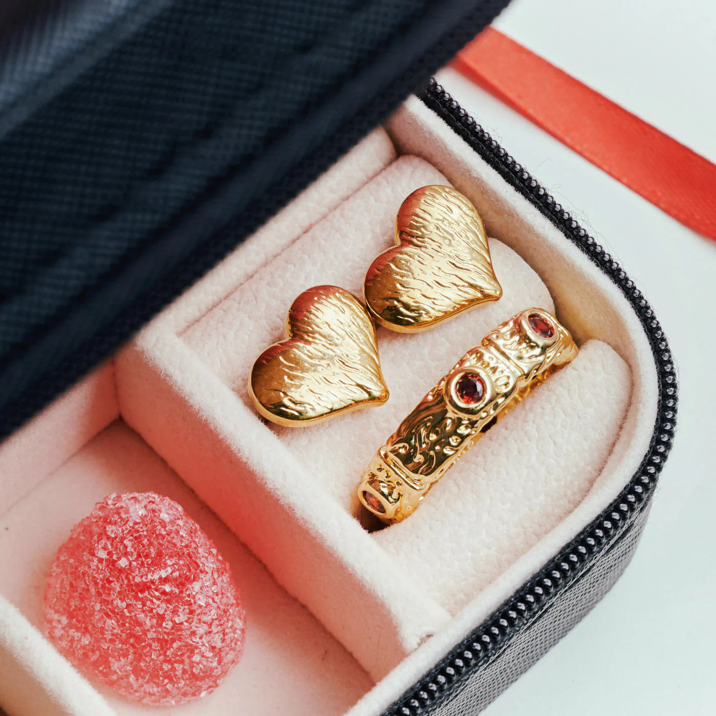 Camille - Chunky Red Crystal Ring - Gold