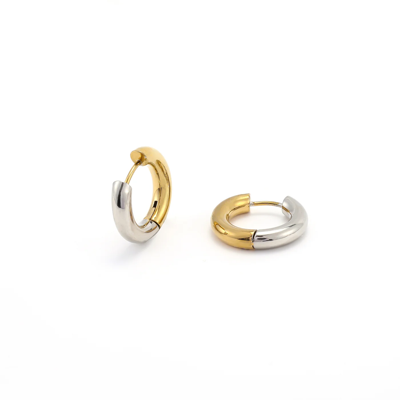 Lyn - Gold and Silver Duo Hoop Earrings Stainless - Gold