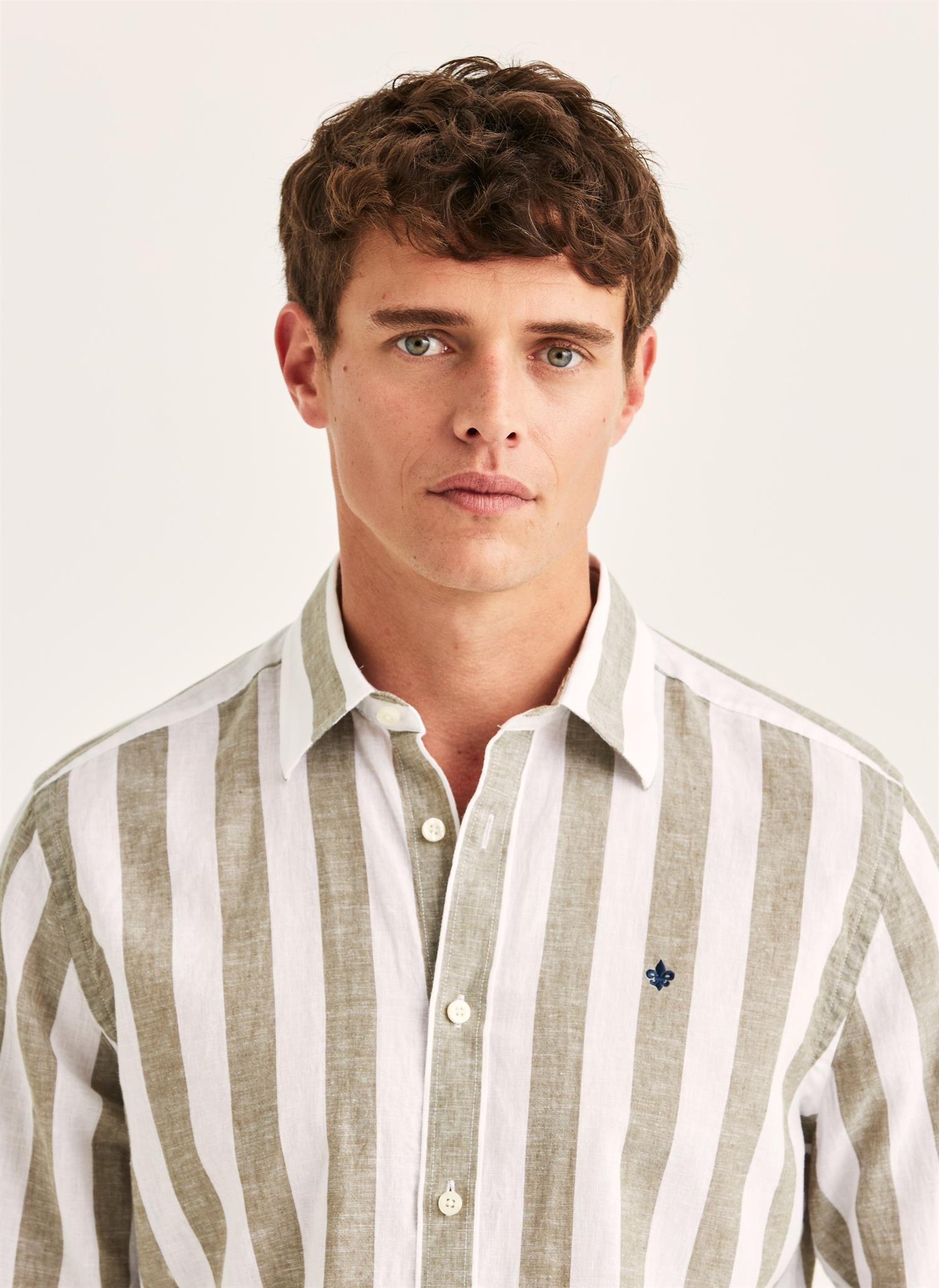 Douglas Linen Mix Stripe Shirt-Classic Fit