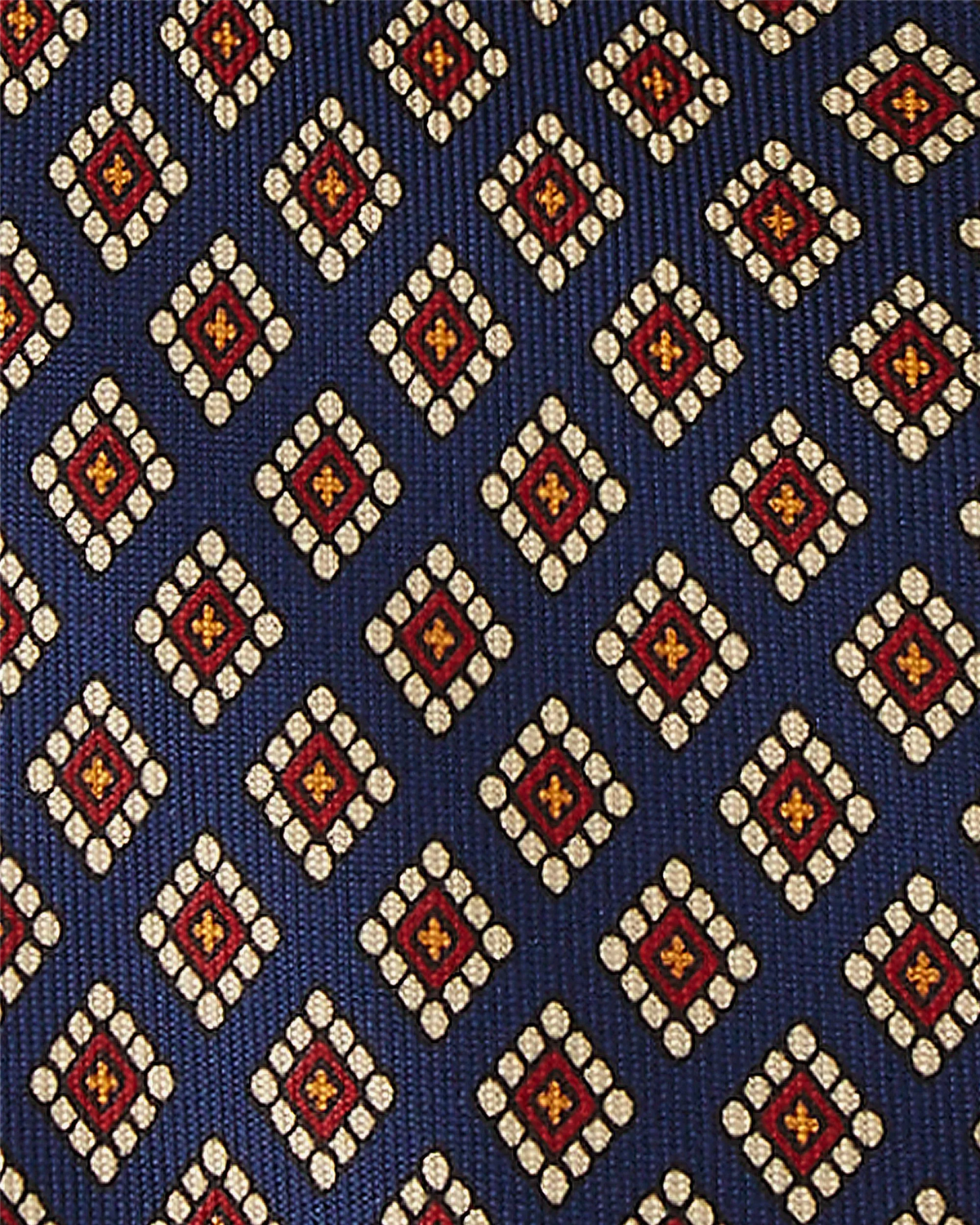 Diamond Pattern 3-fold Handprinted Selftipped Silk Tie