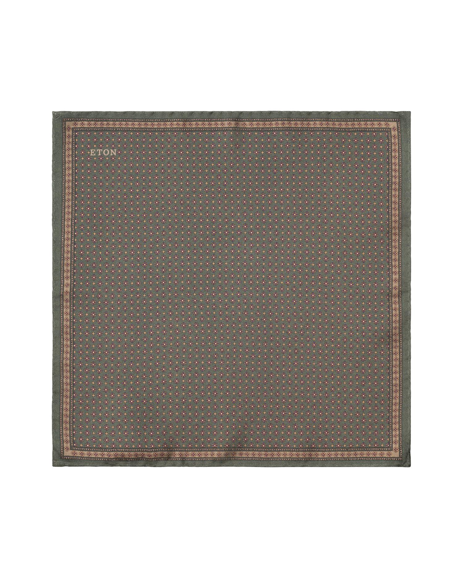Mid green Micro Floral Dyed Silk Twill Pocket Square
