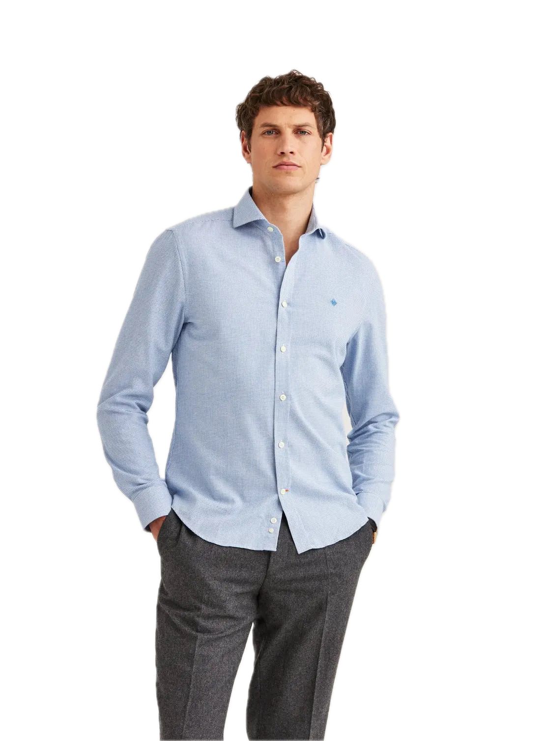 Soft Twill Dogtooth Shirt-Slim Fit