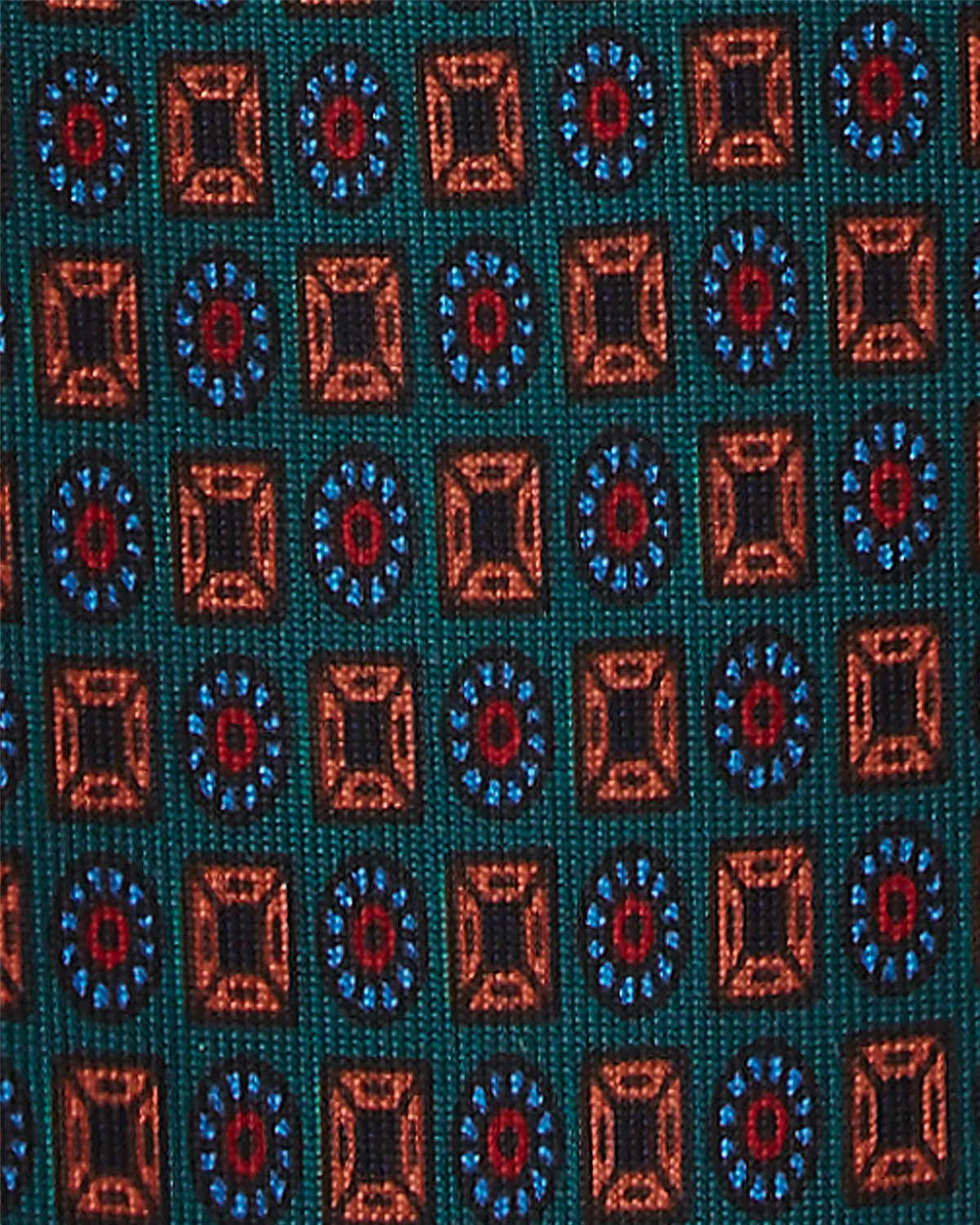 Diamond Floral Handprinted Ancient Madder Silk Tie