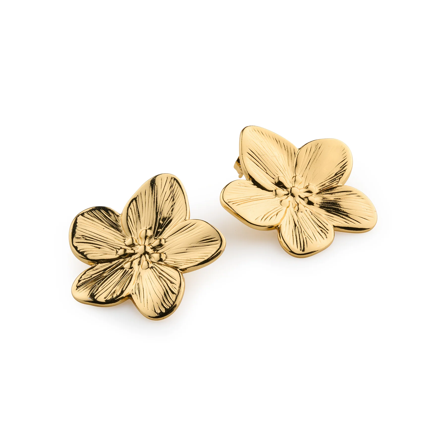 Maebry - Statement Flower Stud Earrings Gold Stain - Gold