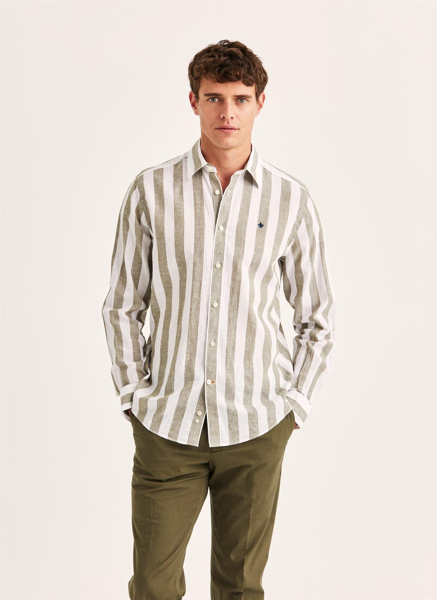 Douglas Linen Mix Stripe Shirt-Classic Fit