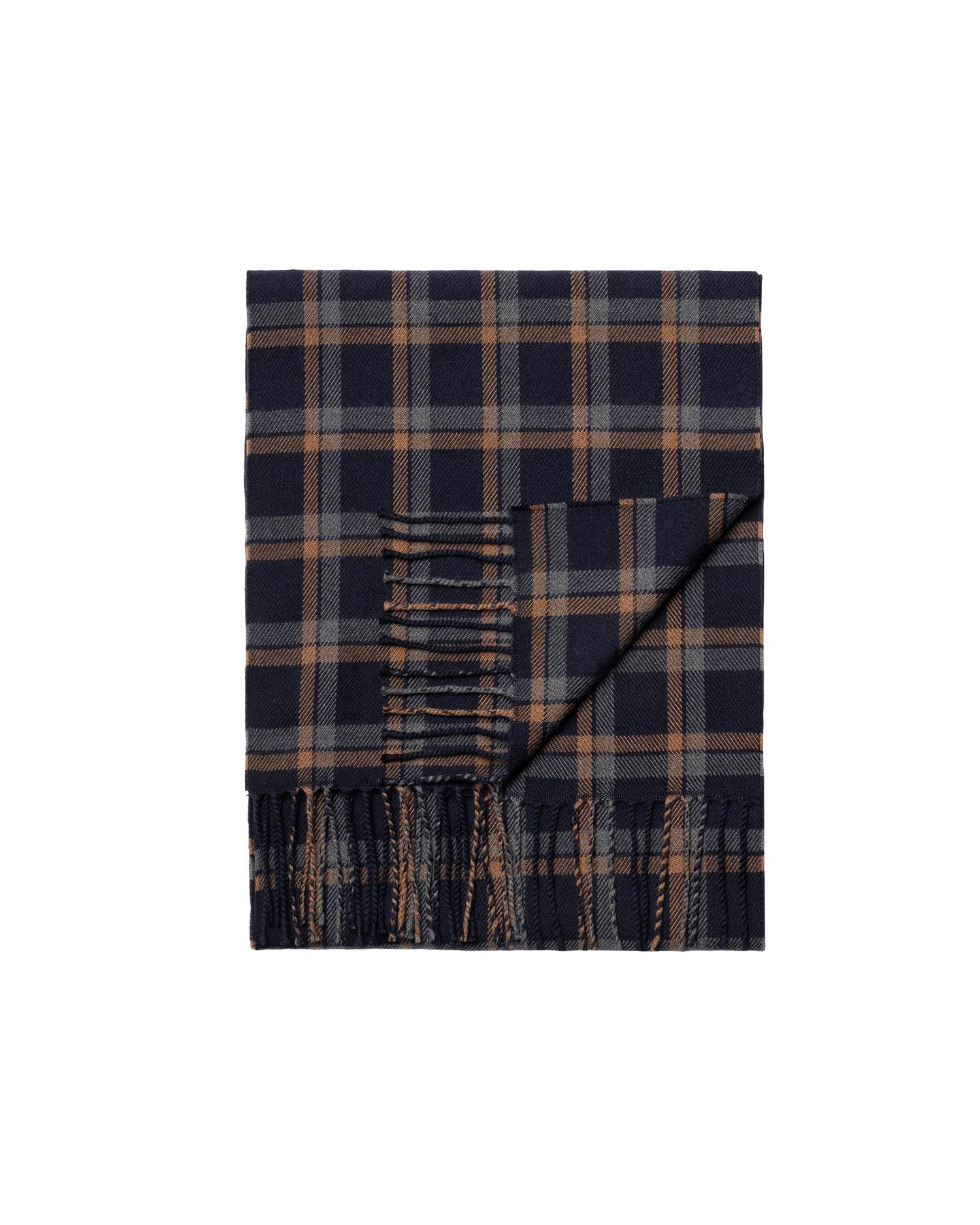 Navy blue Check Merino Wool Scarf
