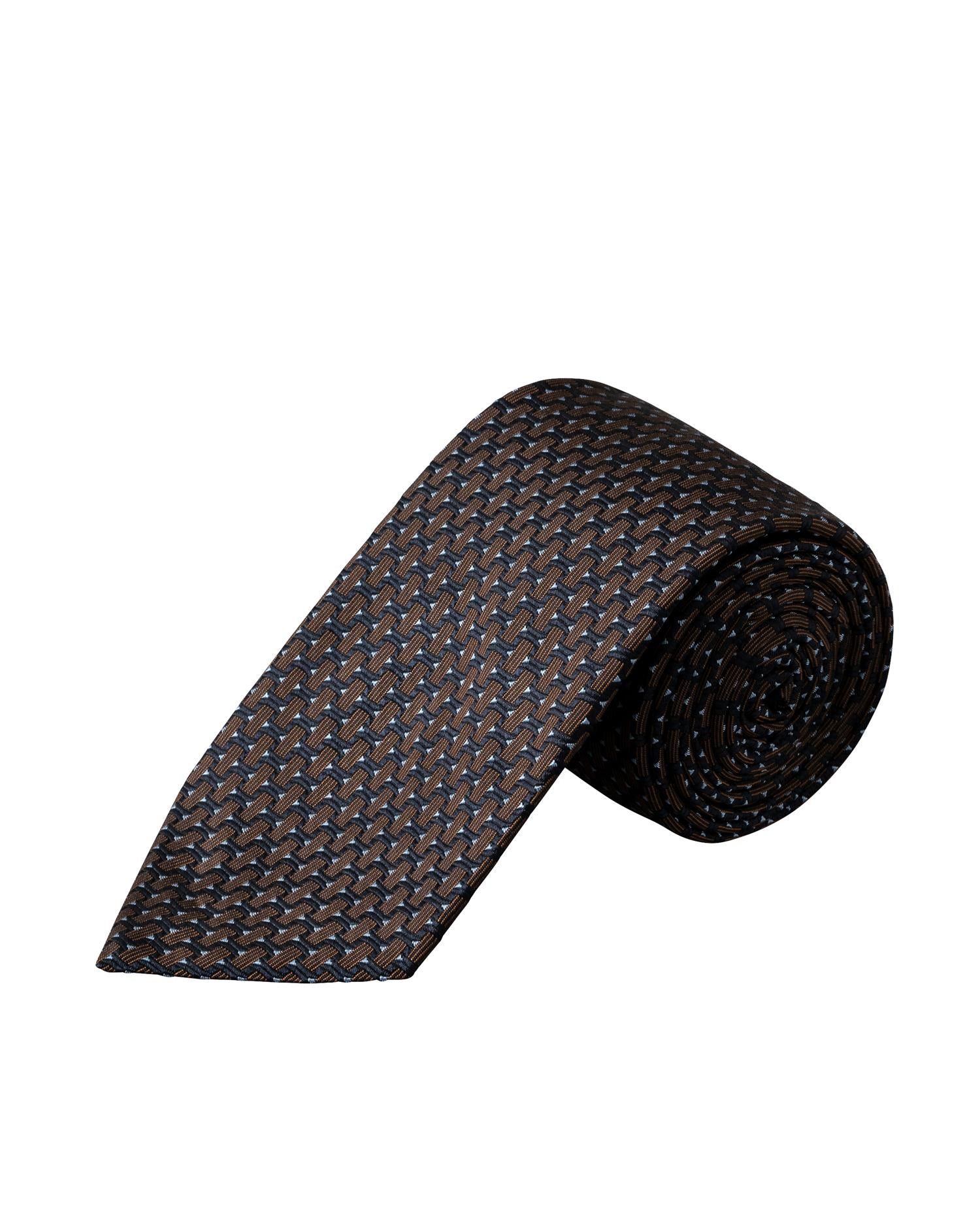 Brown Geometric Woven Silk Tie