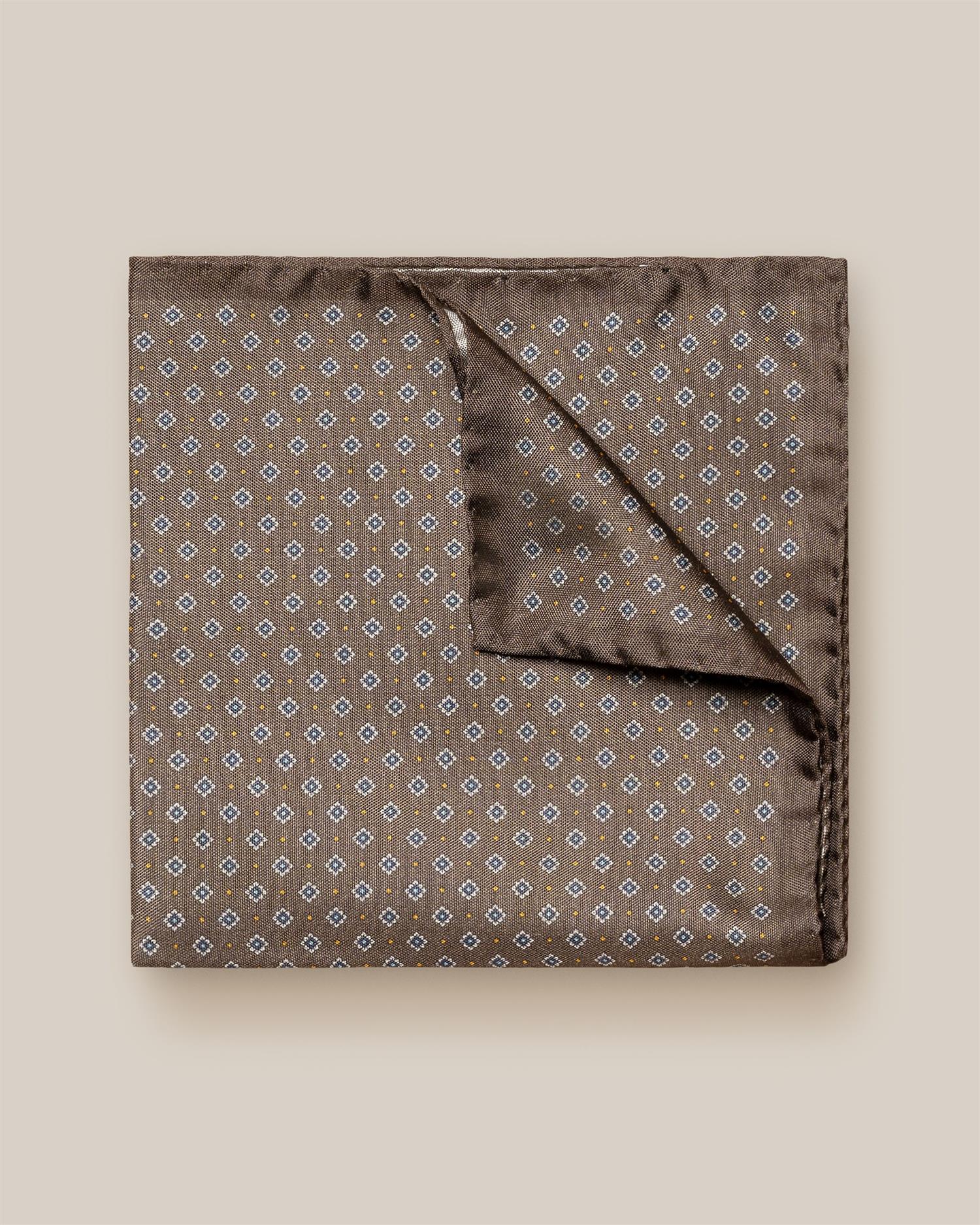Brown Floral Tussah Silk Pocket Square
