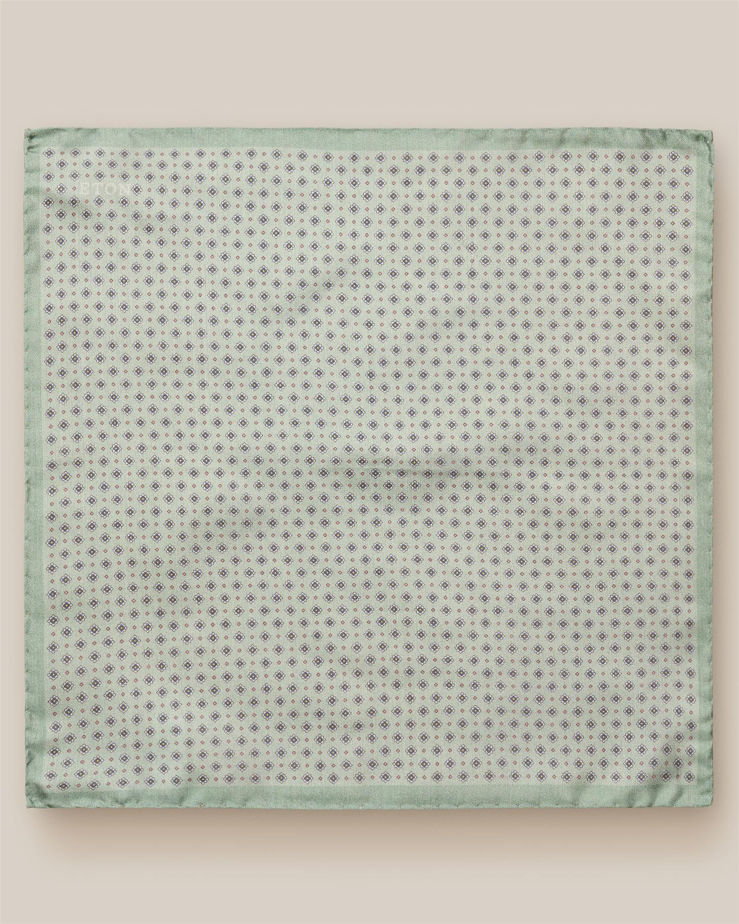 Mid Green Floral Tussah Silk Pocket Square