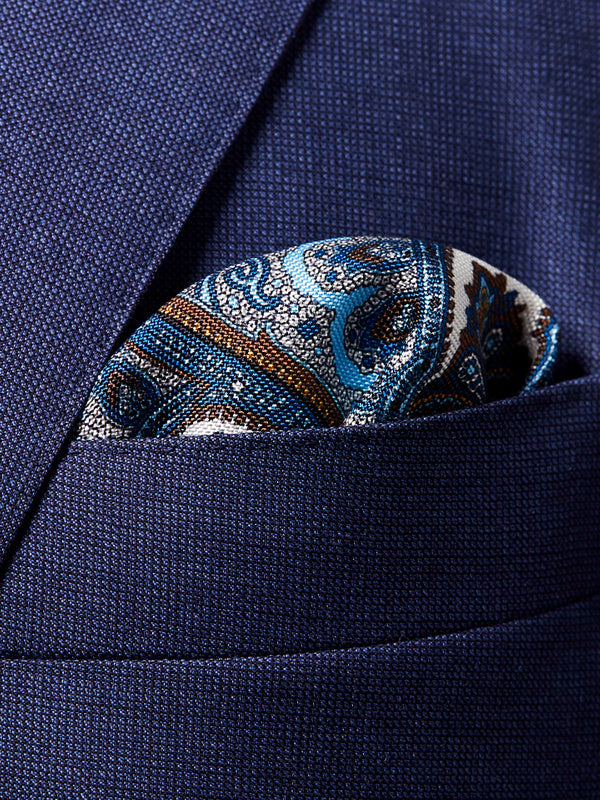 Blue Paisley Print Pocket Square