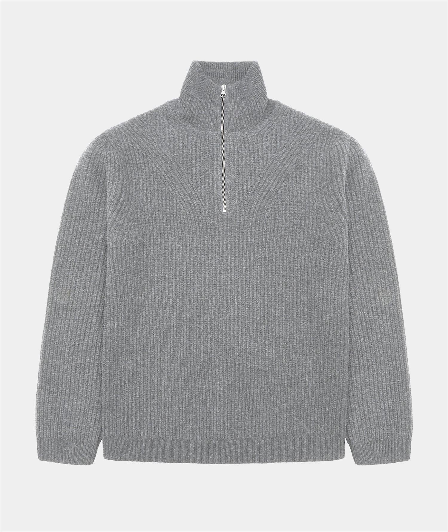 Half Zip Wool Knit - Light Grey Melange