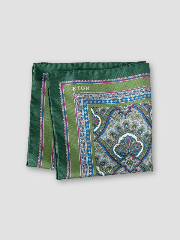 Green Paisley Print Pocket Square