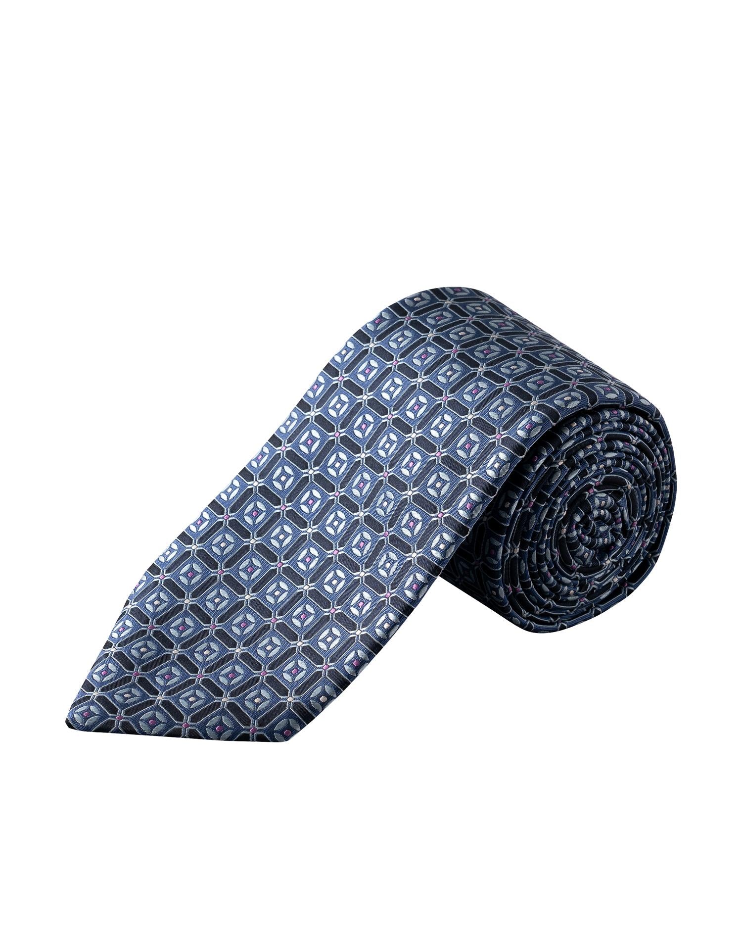 Dark blue Geometric Woven Silk Tie
