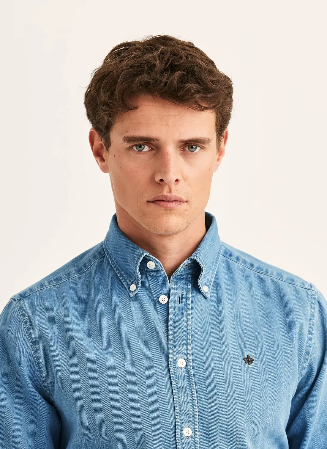 Indigo Herringbone Shirt-Slim Fit