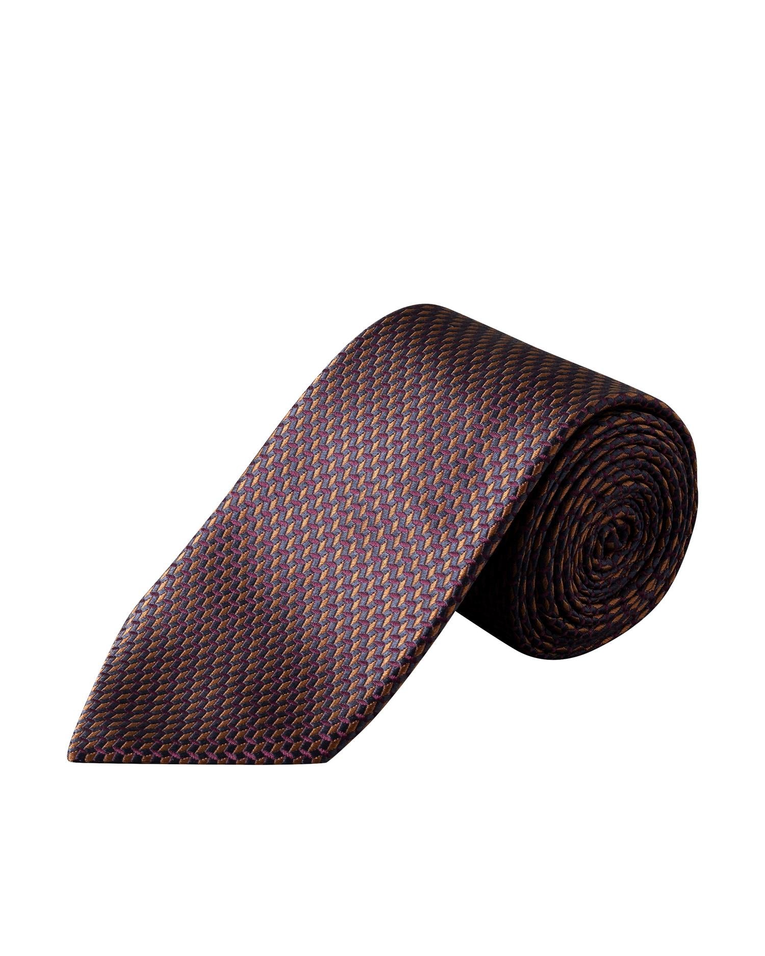 Brown Micro Geometric Woven Silk Tie