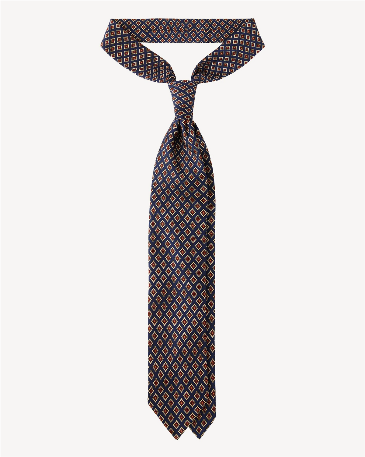 Diamond Pattern 3-fold Handprinted Selftipped Silk Tie