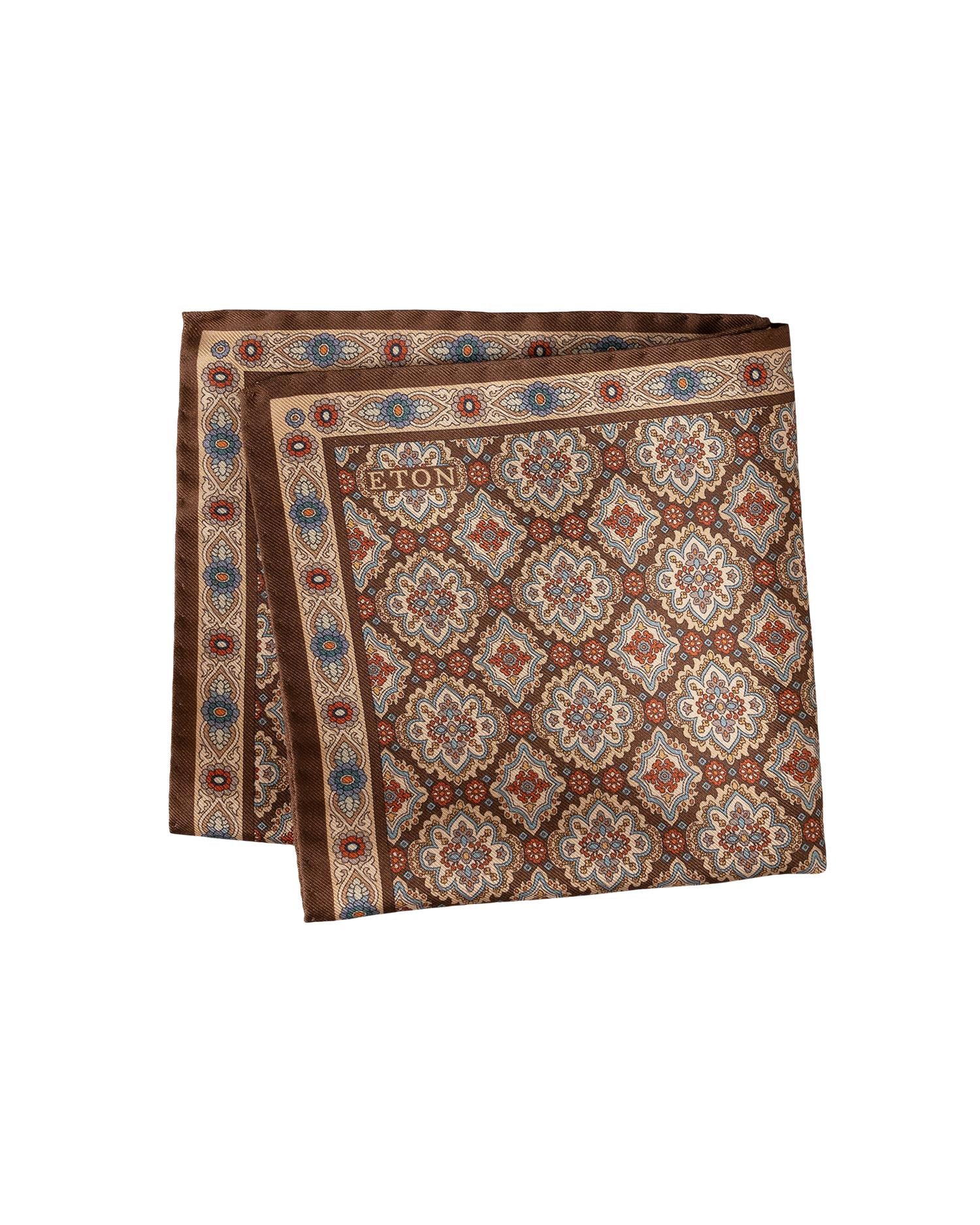 Brown Medallion Dyed Silk Twill Pocket Square