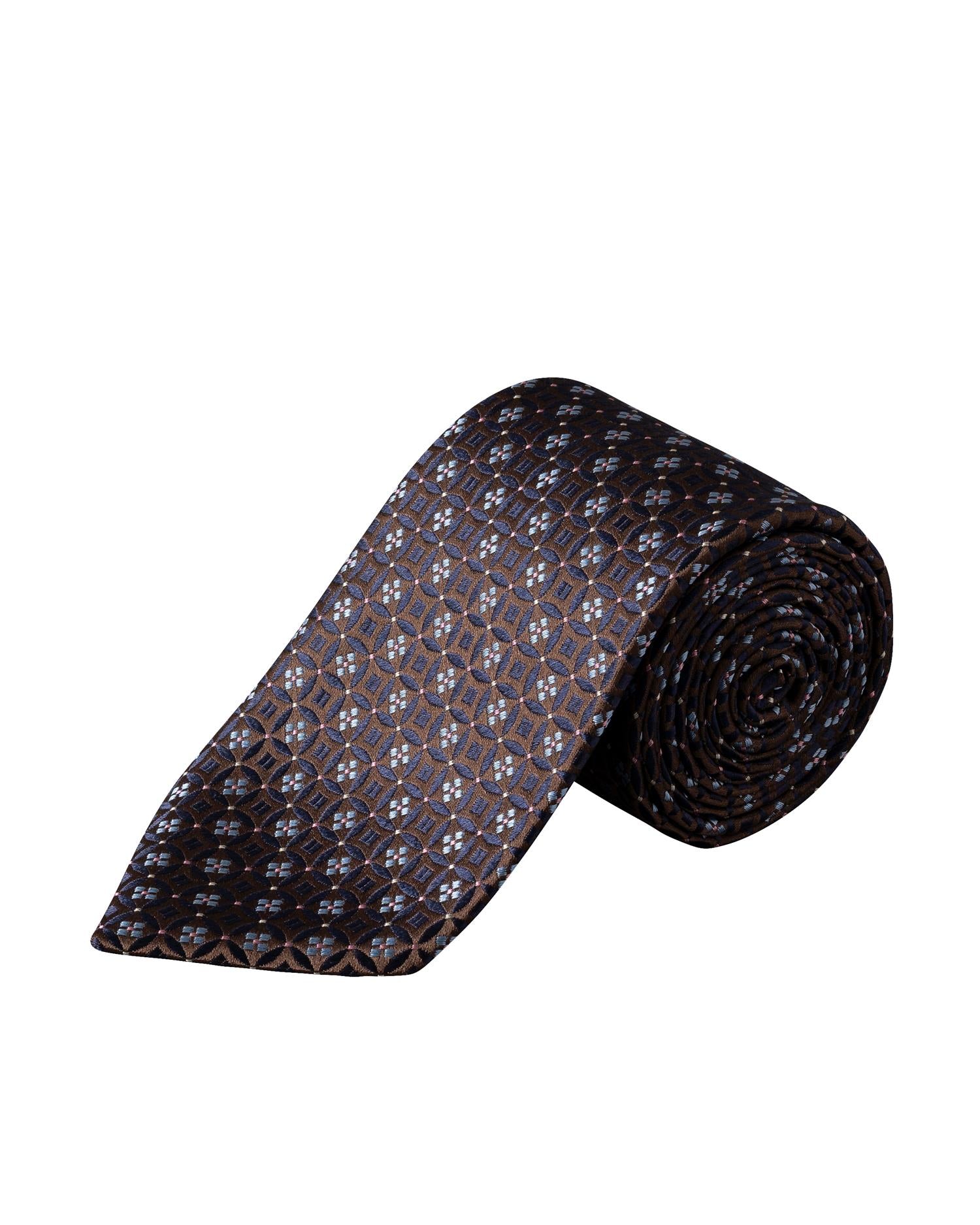 Brown Floral Medallion Woven Silk Tie