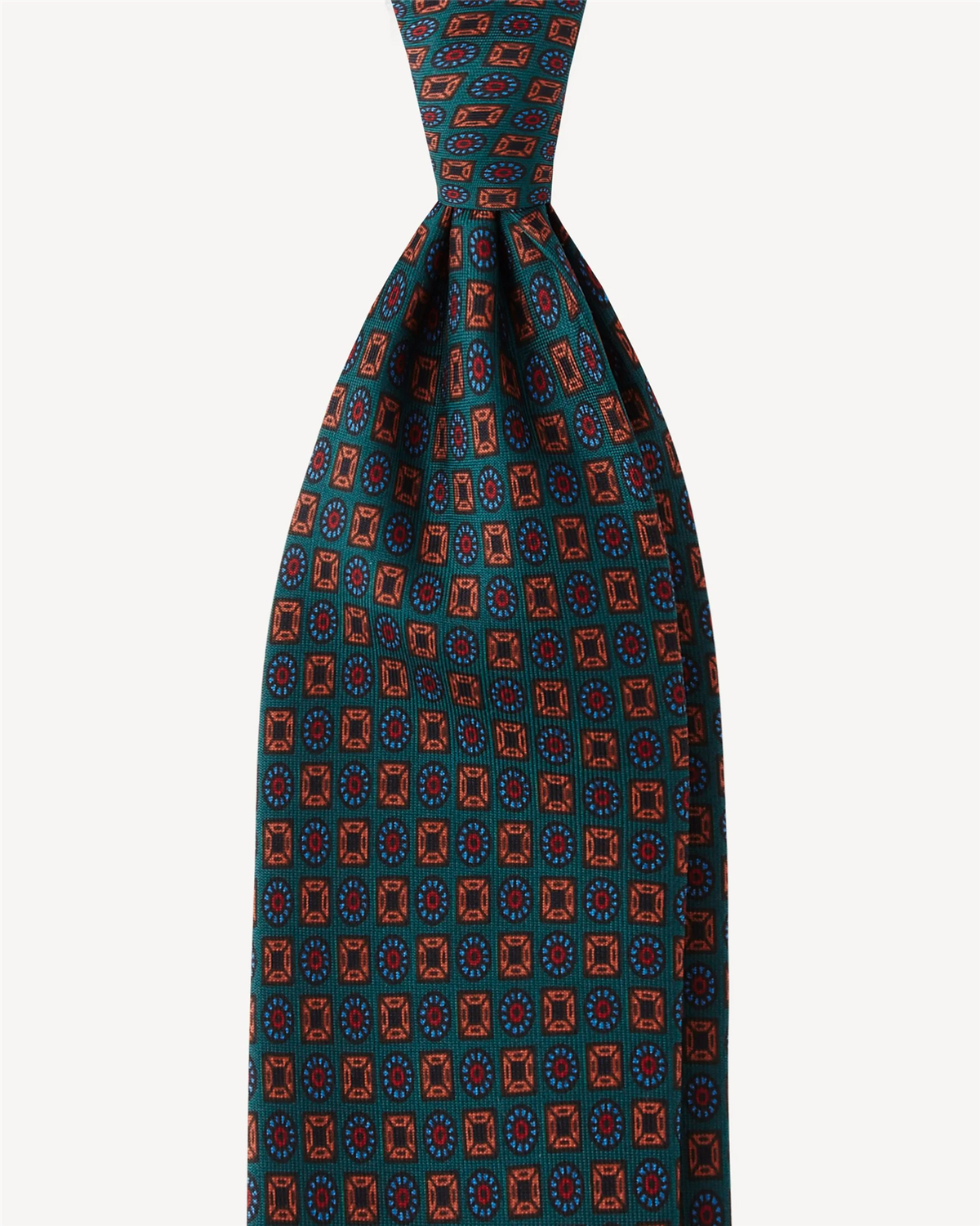 Diamond Floral Handprinted Ancient Madder Silk Tie