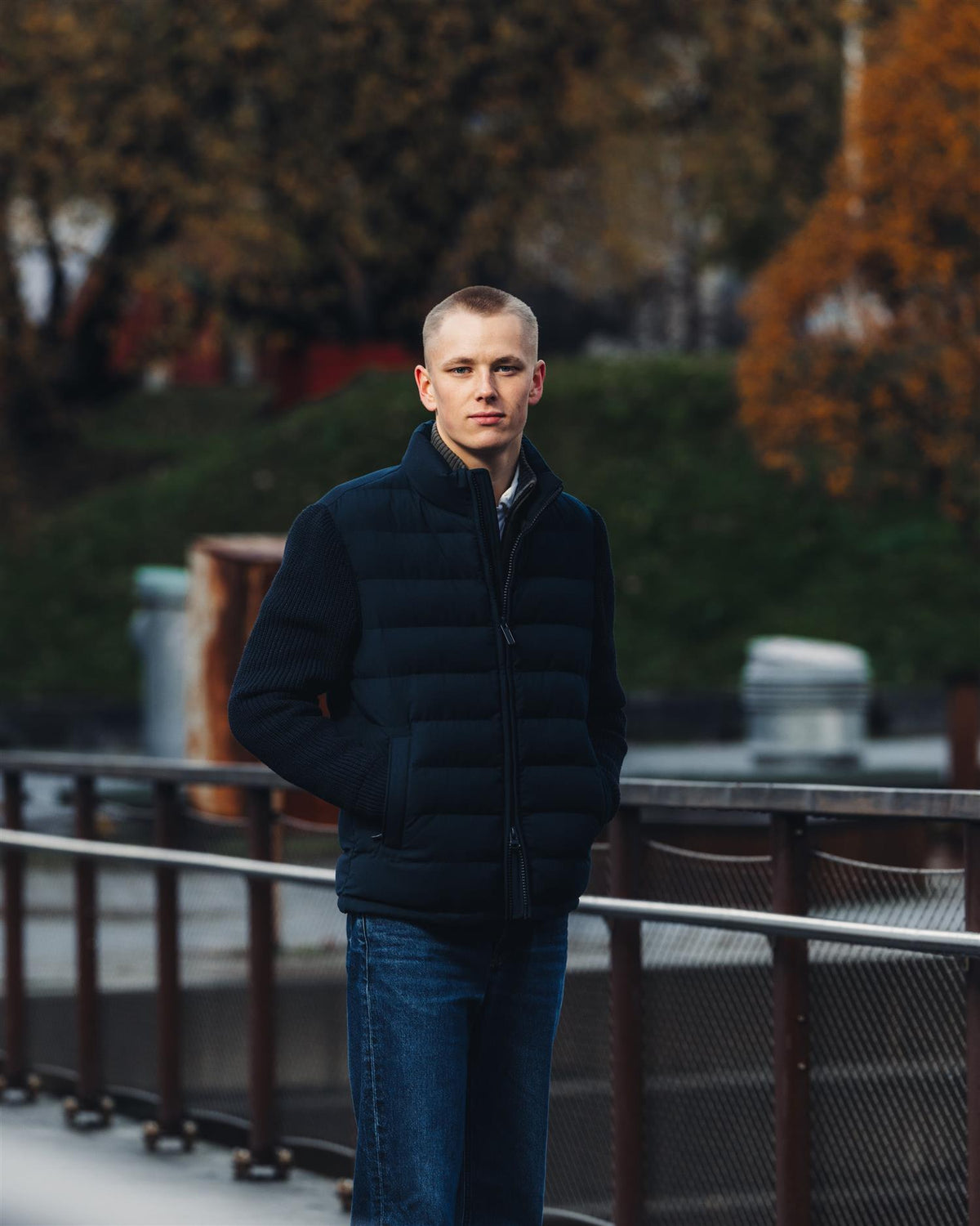Padded Jacket with Knit Sleeves