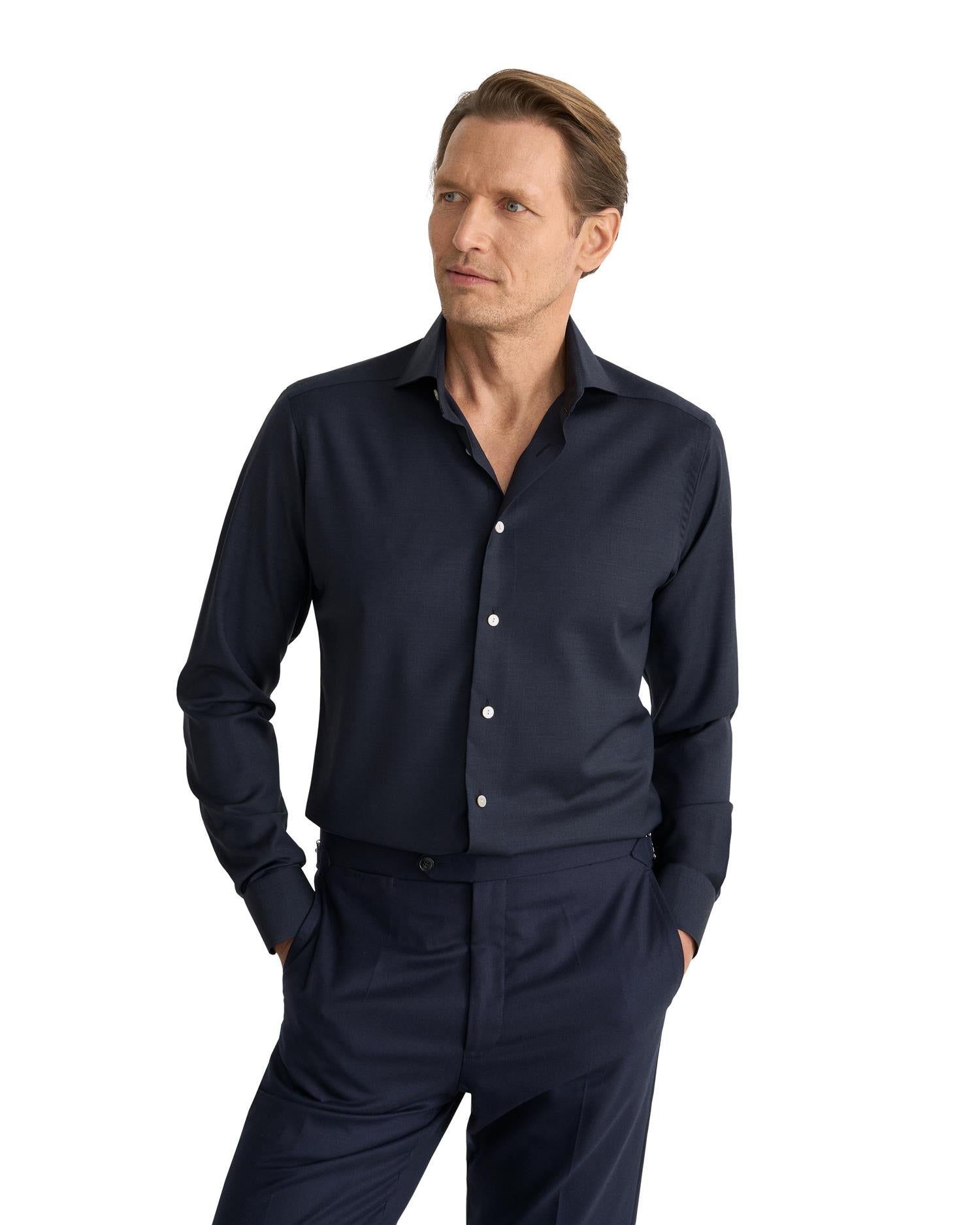 Navy blue Solid Merino Shirt