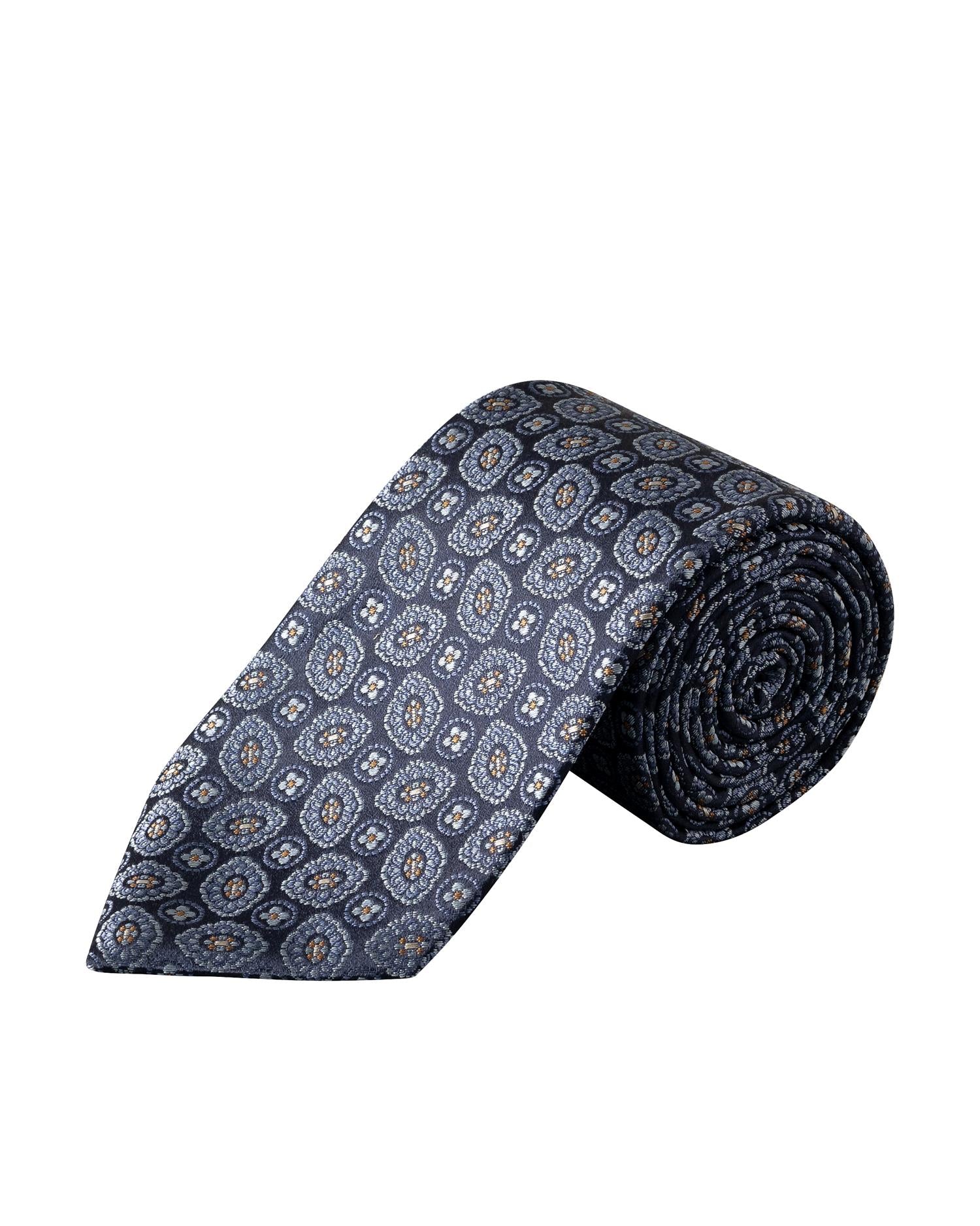 Dark blue Medallion Woven Silk Tie