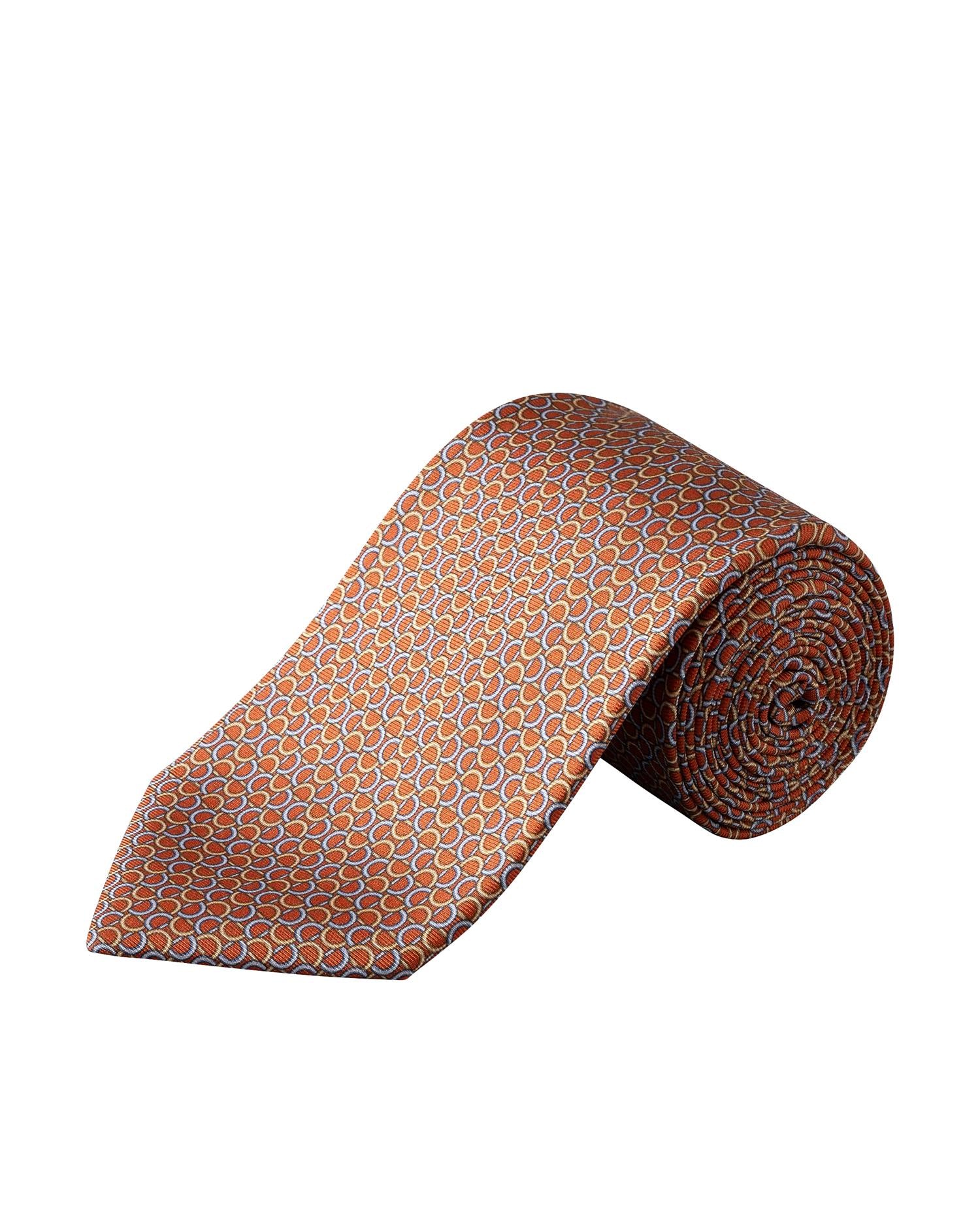 Orange Geometric Printed Silk Tie